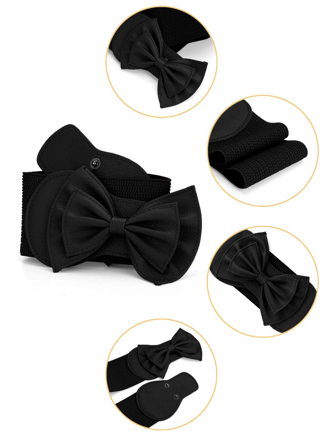 Allegra K Women's Bow Tie Decorated Elastic Waist Belt with Snap Buttons - Perfect for Dresses, Skirts & Casual Outfits