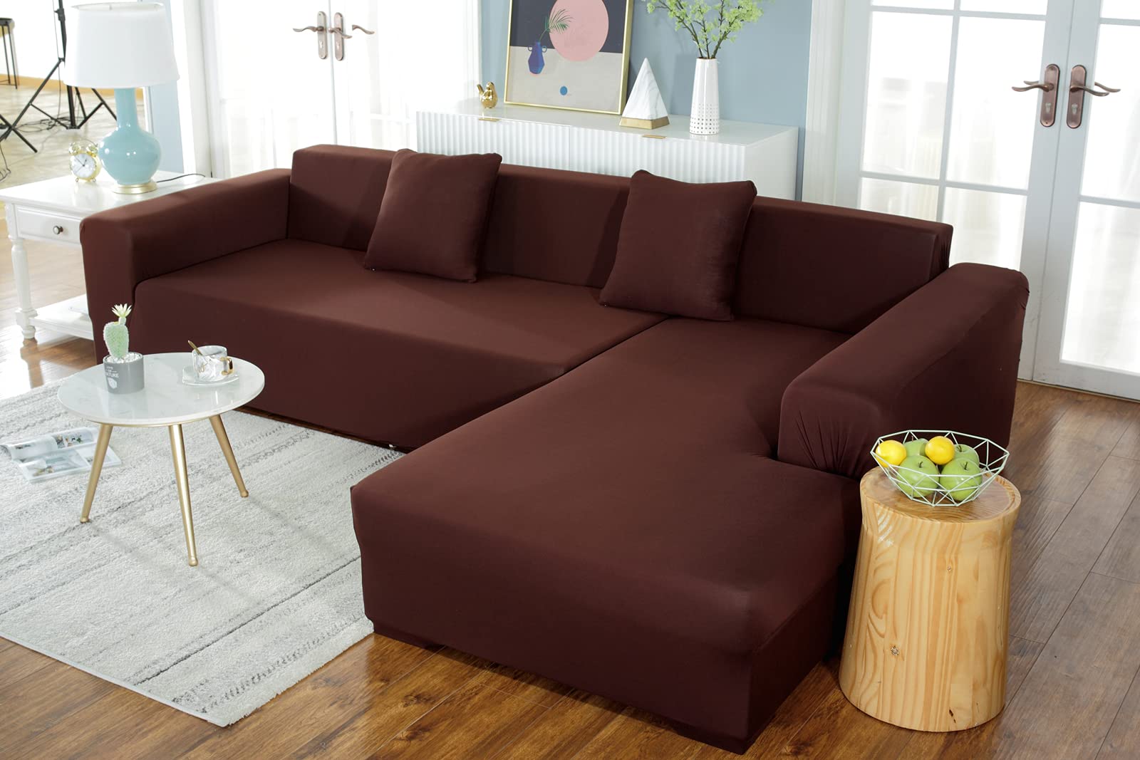 L-Shaped Sectional Sofa Cover - Durable 2, 3, 4 Seater Couch Slipcover - Thick Furniture Protector for Pets & Kids (Brown) | Perfect for Living Room, Family Room & Home Theater Seating