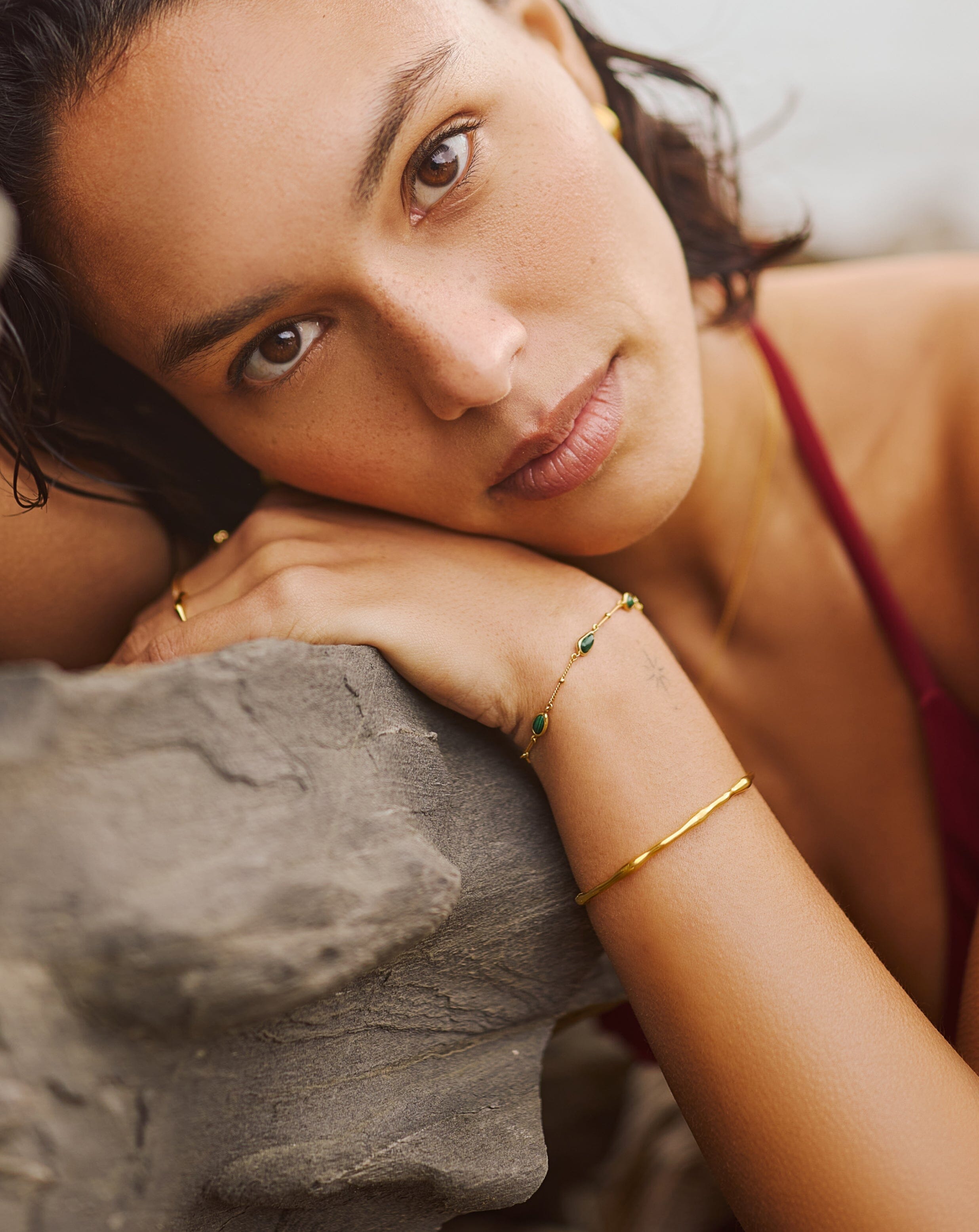 Magma Gemstone & Molten Cuff Bracelet Set - 18k Gold Vermeil or Gold Plated - Elegant Jewelry for Women, Perfect for Parties, Weddings & Special Occasions