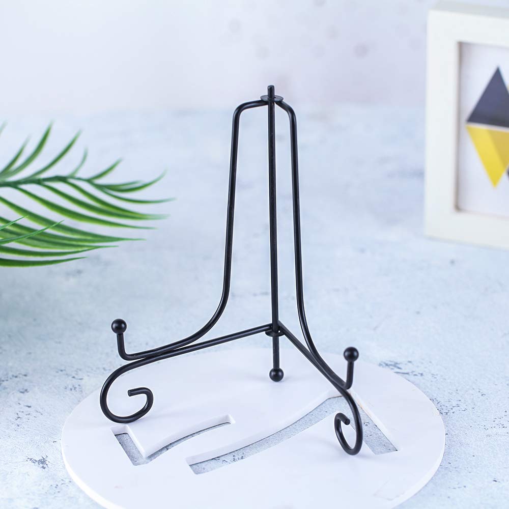 (2 Pack) 6 Inch Black Iron Easel Stand for Picture Frames, Cookbooks, Decorative Plates & Tablets - Versatile Display Holder for Home Decor, Art Exhibits & Kitchen Organization