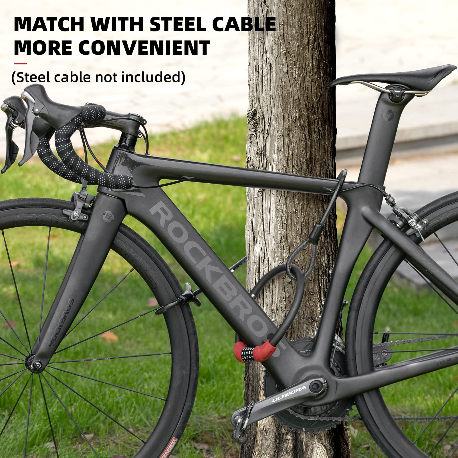 ROCKBROS 5-Digit Combination Bike Lock - Lightweight, Portable Cable Bicycle Lock for Outdoor Cycling, Commuting & Parking Security | Durable Anti-Theft Protection for Road Bikes, Mountain Bikes & E-Bikes