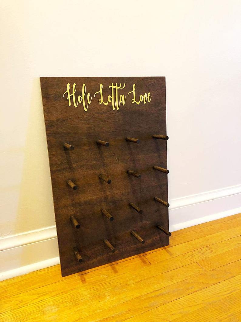 Wedding Donut Wall Decor - Wooden Donut Holder & Display Board with 'Hole Lotta Love' Decal - Perfect for Wedding Receptions, Bridal Showers & Dessert Table Displays