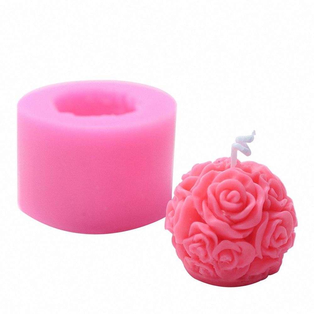 3D Rose Ball Candle Mold - Silicone Rose Flower Mold for DIY Candles, Soap Making, Wax Melts, Bath Bombs & Resin Crafts - Perfect for Wedding Decor, Gift Making & Home Fragrance Projects (Random Color)