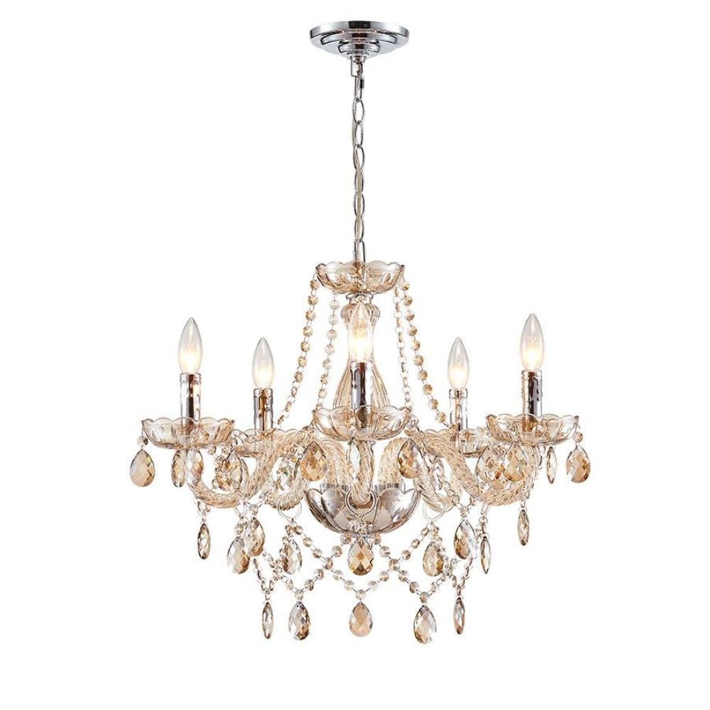 Saint Mossi 5-Light Modern K9 Crystal Chandelier - Elegant Dining Room Pendant Light, Bedroom & Living Room Ceiling Fixture with Champagne Crystals | Perfect for Home Decor, Wedding Venues, and Luxury Interior Lighting