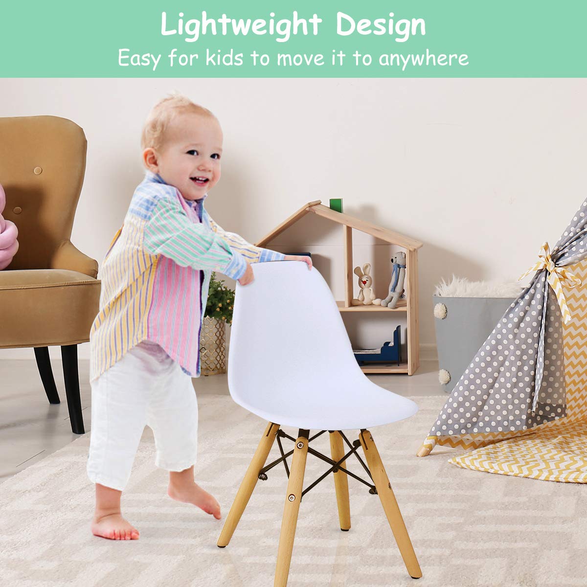 Costzon 5-Piece Kids Table and Chair Set - Mid-Century Modern Style Wooden Legs & Iron Frame Toddler Desk for Dining, Drawing, Playing - High Weight Capacity (White) - Perfect for Preschool Learning, Playroom, and Children's Activities