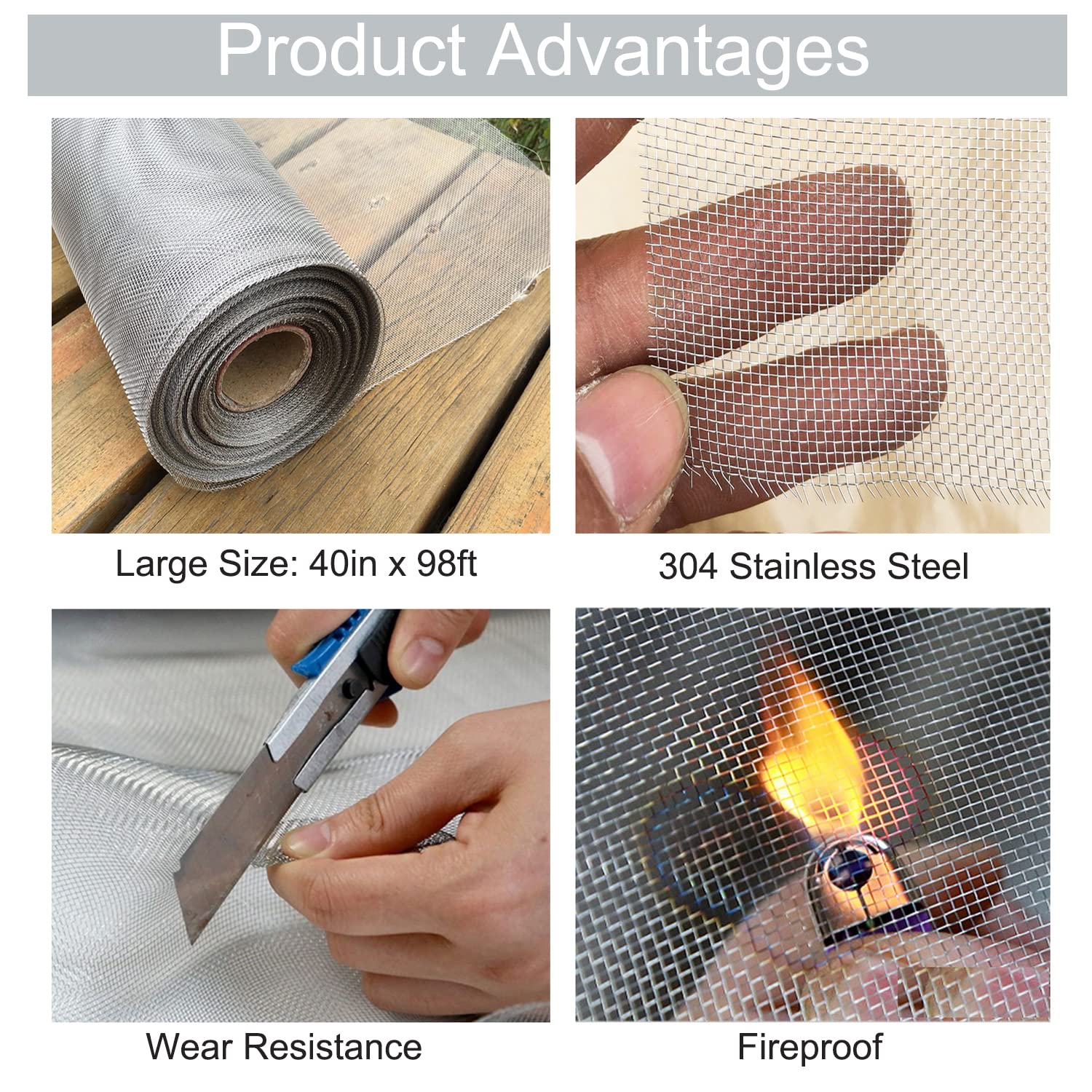 304 Stainless Steel Woven Wire Mesh Roll - 39.4