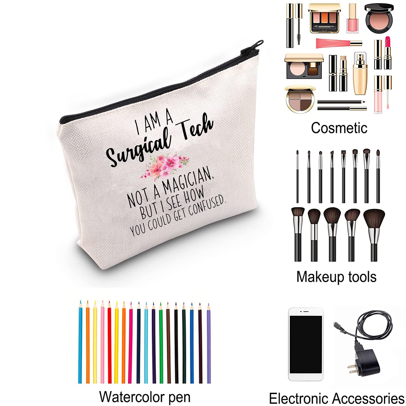 Surgical Tech Makeup Bag - Perfect Gift for Surgical Technologists - 'I'm a Surgical Tech Not a Magician' Cosmetic Pouch - Ideal for OR Professionals, Nurses & Medical Students