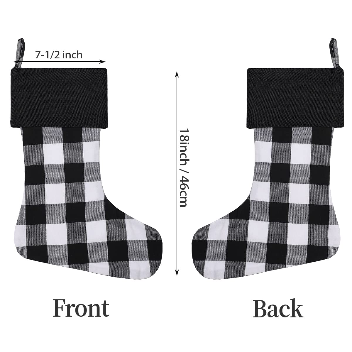 8 Pack Christmas Stockings - 18 Inch Buffalo Plaid Personalized Stockings for Family Holiday Decor, Xmas Party Supplies (Black Cuff/Black White Plaid) - Perfect for Fireplace Mantel, Gift Exchange & Festive Home Decor