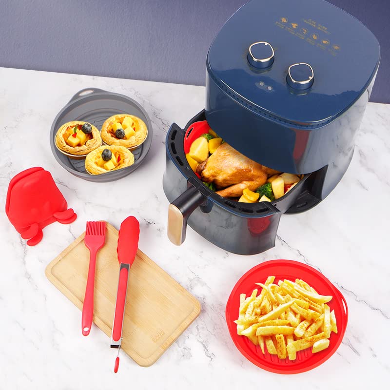 2-Pack Reusable 7.5 Inch Silicone Air Fryer Liners for 3-5 QT Air Fryers - Non-Stick, Food Grade, Dishwasher Safe - Perfect for Roasting, Baking & Frying Chicken Wings, French Fries & Vegetables