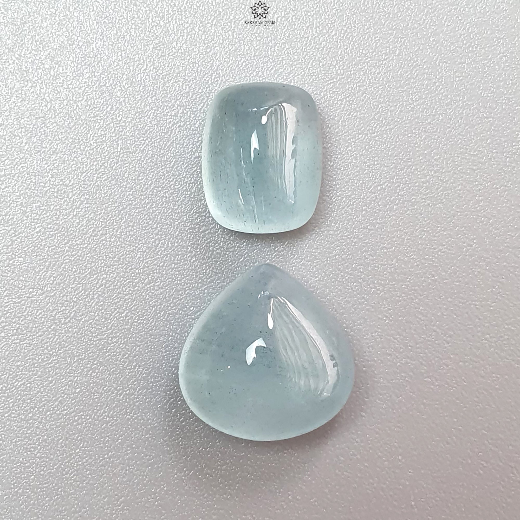 Natural Blue Aquamarine Gemstone Cabochon - Untreated Oval Pear & Cushion Shape 2pc Set for Jewelry Making, March Birthstone | Perfect for Rings, Necklaces, Earrings & DIY Crafts