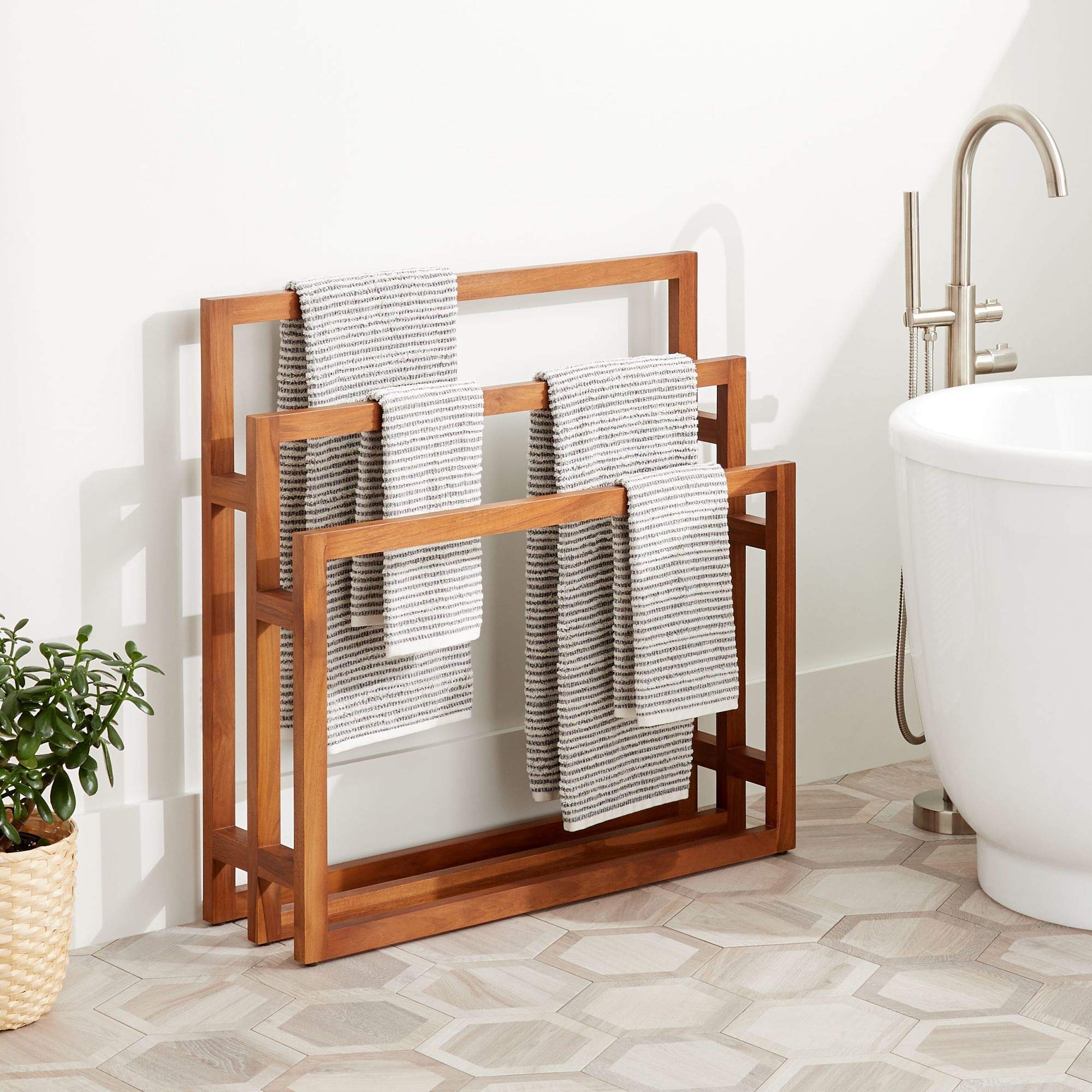 Signature Hardware 453409 Yuhan 36-Inch 3-Bar Bathroom Towel Stand - Perfect for Spa, Guest Bathroom & Luxury Home Decor