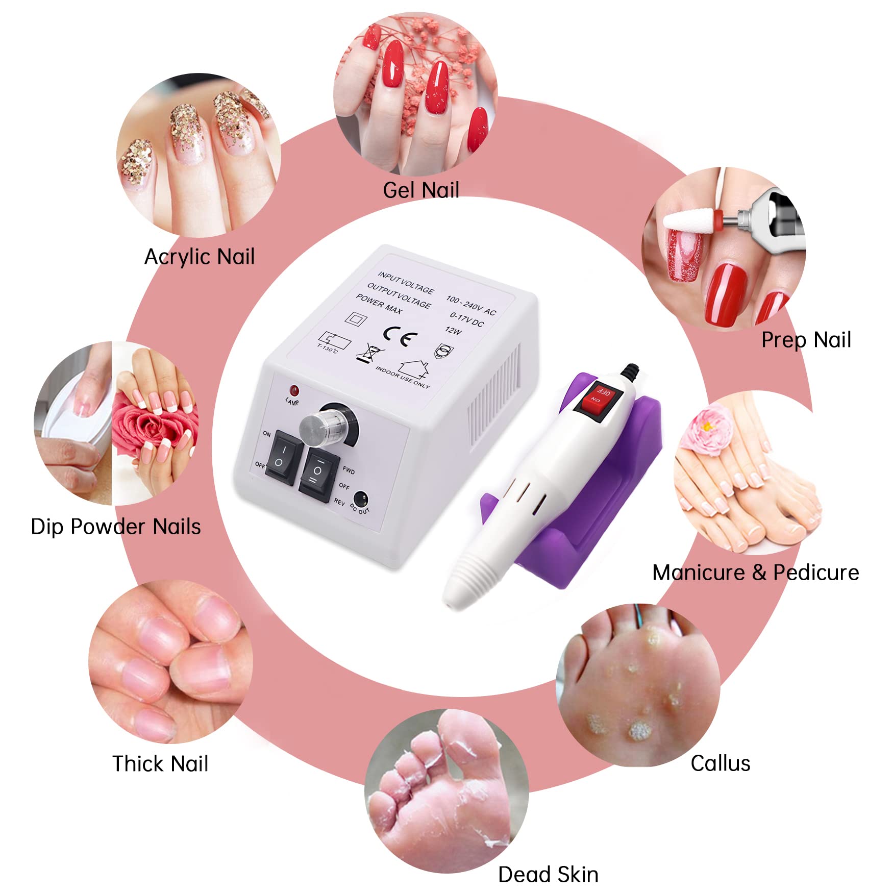 FATUXZ Professional Electric Nail Drill Kit - 20000 RPM Adjustable Nail File Machine for Manicure & Pedicure - Acrylic Nail Tools with 6 Bits (White) - Perfect for Home Salon, Nail Art & DIY Nail Care