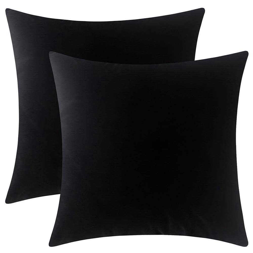 2 Pack Soft Velvet Throw Pillow Covers 20x20 Inches - Luxurious Decorative Cushion Cases for Sofa, Couch & Bed (Black) - Perfect for Living Room Decor, Home Styling and Cozy Comfort