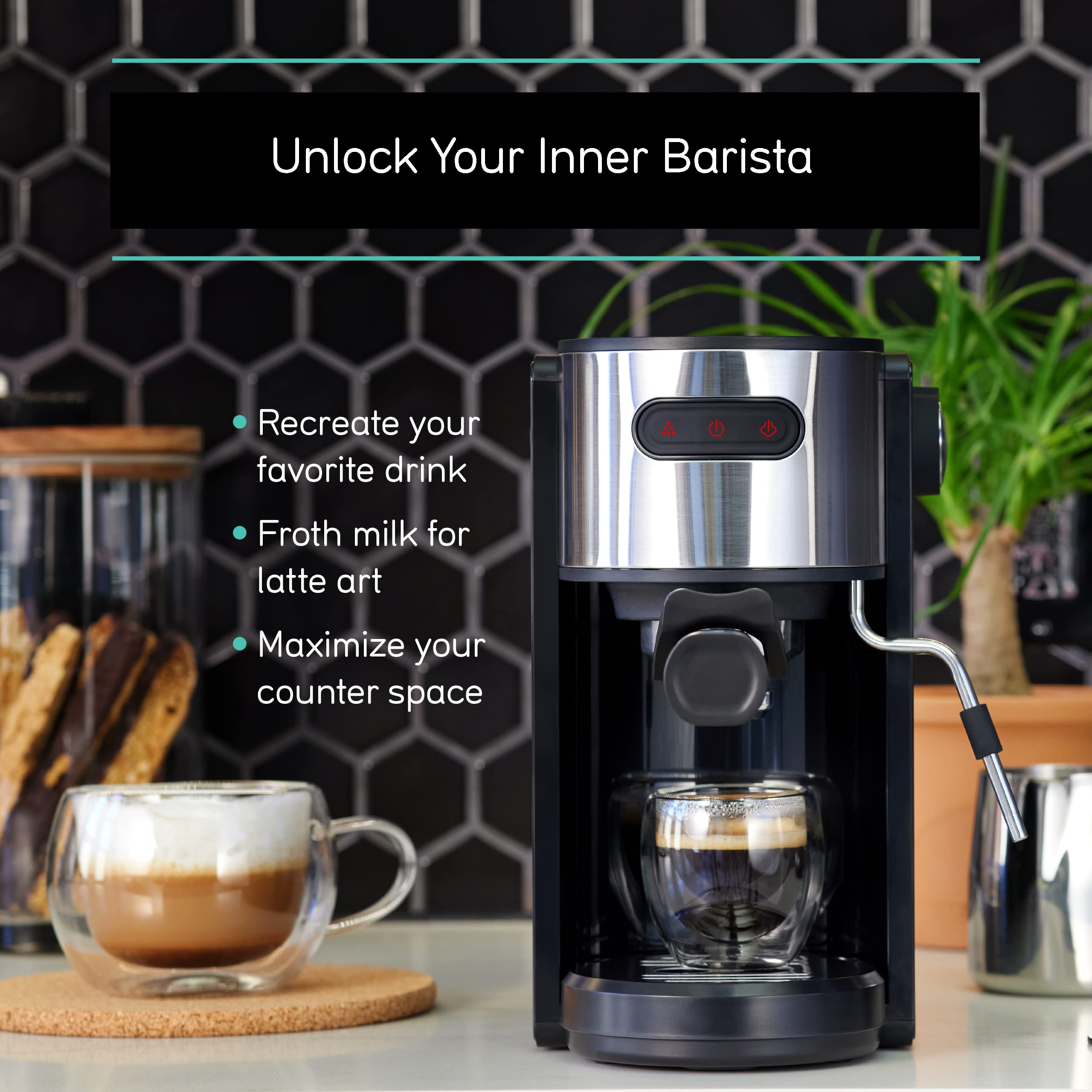Coffee Gator Espresso Machine - 15 Bar Quick-Brew Coffee Maker with Milk Frother & 1.3L Removable Water Tank for Home Barista & Office Use