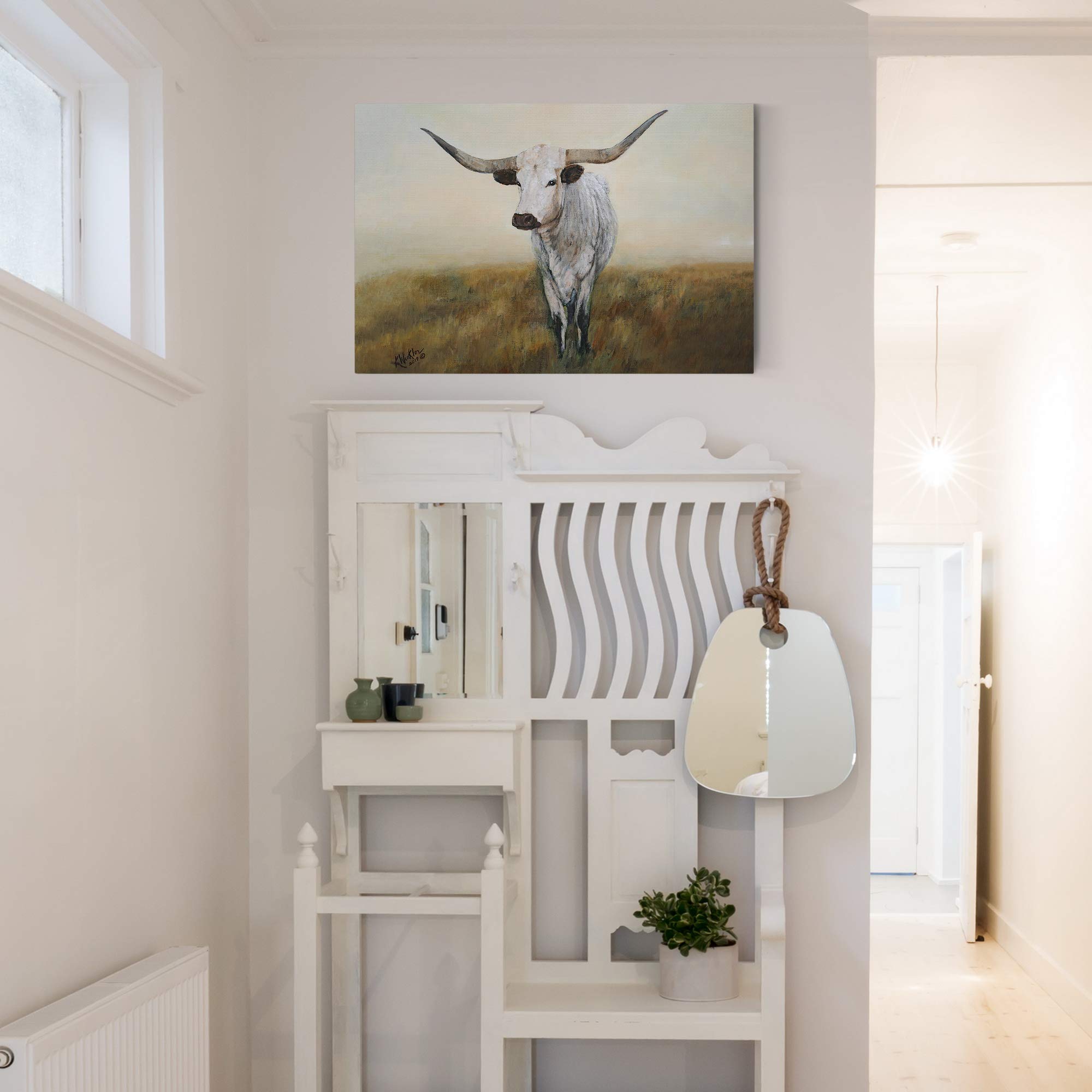Fierce Longhorn Death Stare Abstract Black & White Canvas Wall Art - 32x48 Inch Modern Animal Painting for Home Decor, Bedroom, Office & Kitchen | Premium Gallery-Wrapped Canvas Print