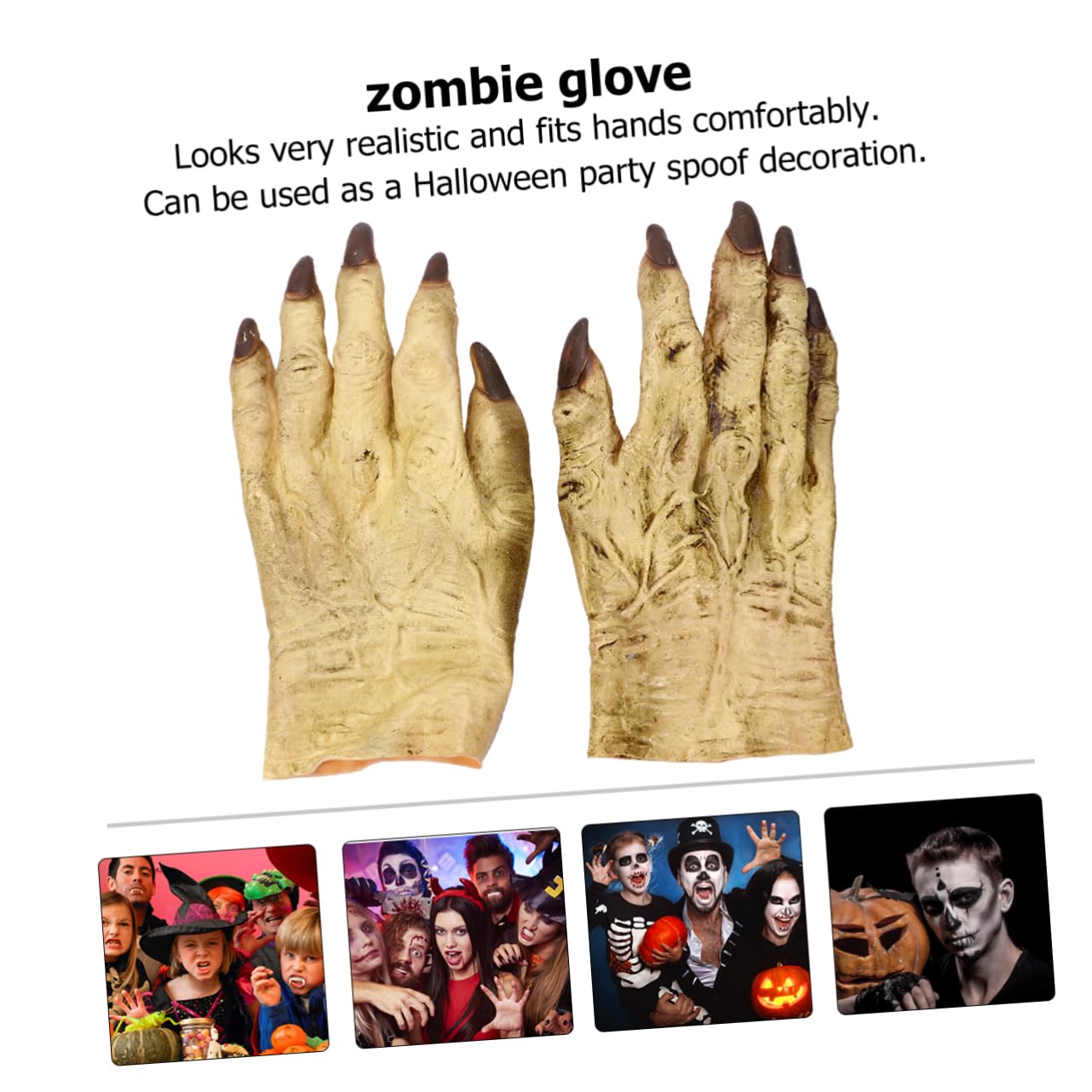 2 Pairs Zombie Hands Gloves - Scary Halloween Costume Accessories for Devil, Horror Dress Up & Party Makeup Props (Yellow) - Perfect for Trick or Treat, Haunted House & Cosplay Events