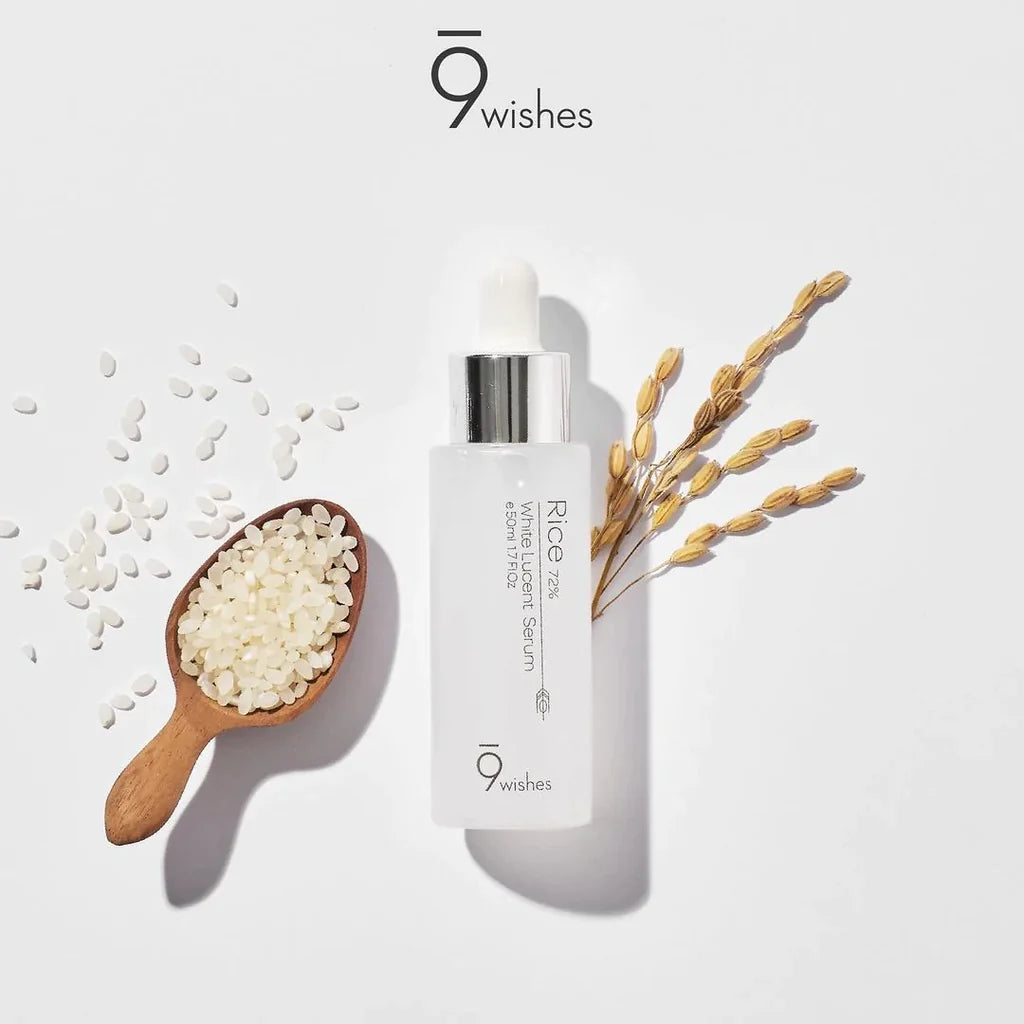9wishes Rice 72% White Lucent Serum 50ml - Brightening & Hydrating Facial Serum for Glowing Skin | Perfect for Daily Skincare Routine & Nighttime Treatment