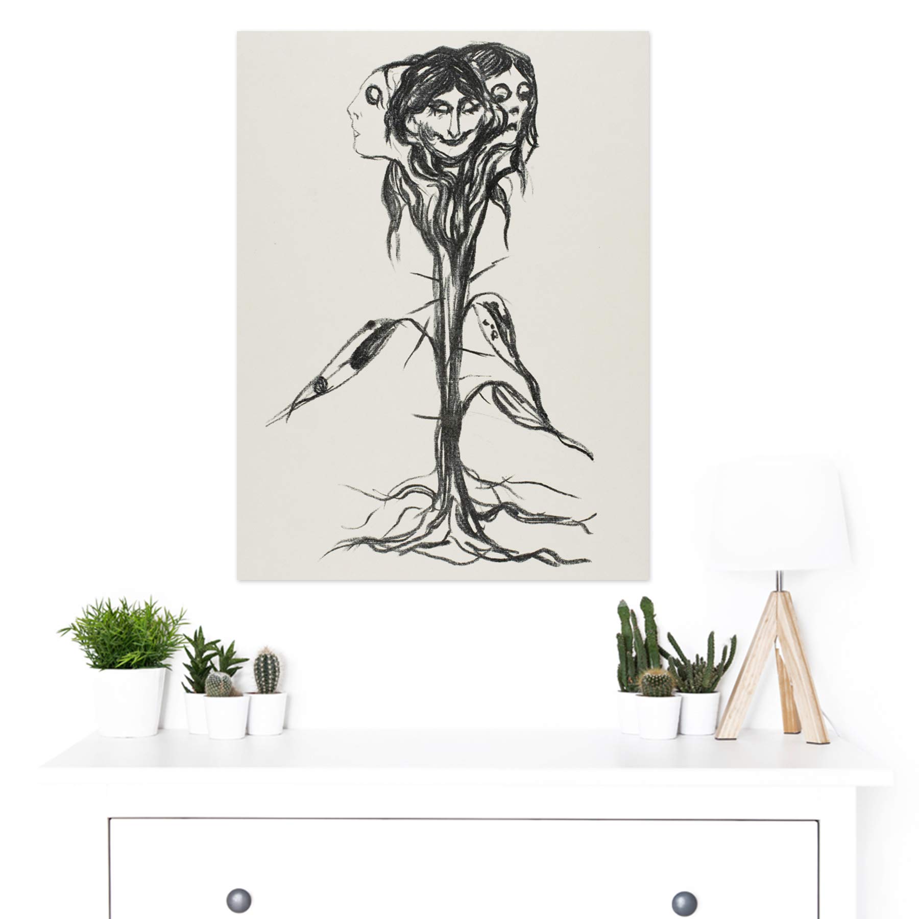 Premium Mural Canvas Wall Art - Large Amaryllis Plant Lithograph Painting by Munch Vignette | Elegant Home Decor for Living Room, Bedroom & Office