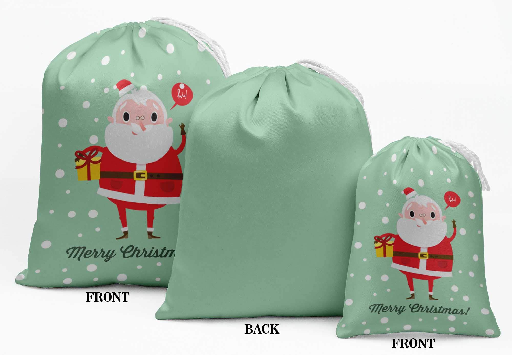 White Santa & Gift Christmas Party Favor Bags - 15 Pack Drawstring Pouches for Holiday Celebrations, Stocking Stuffers & Gift Giving