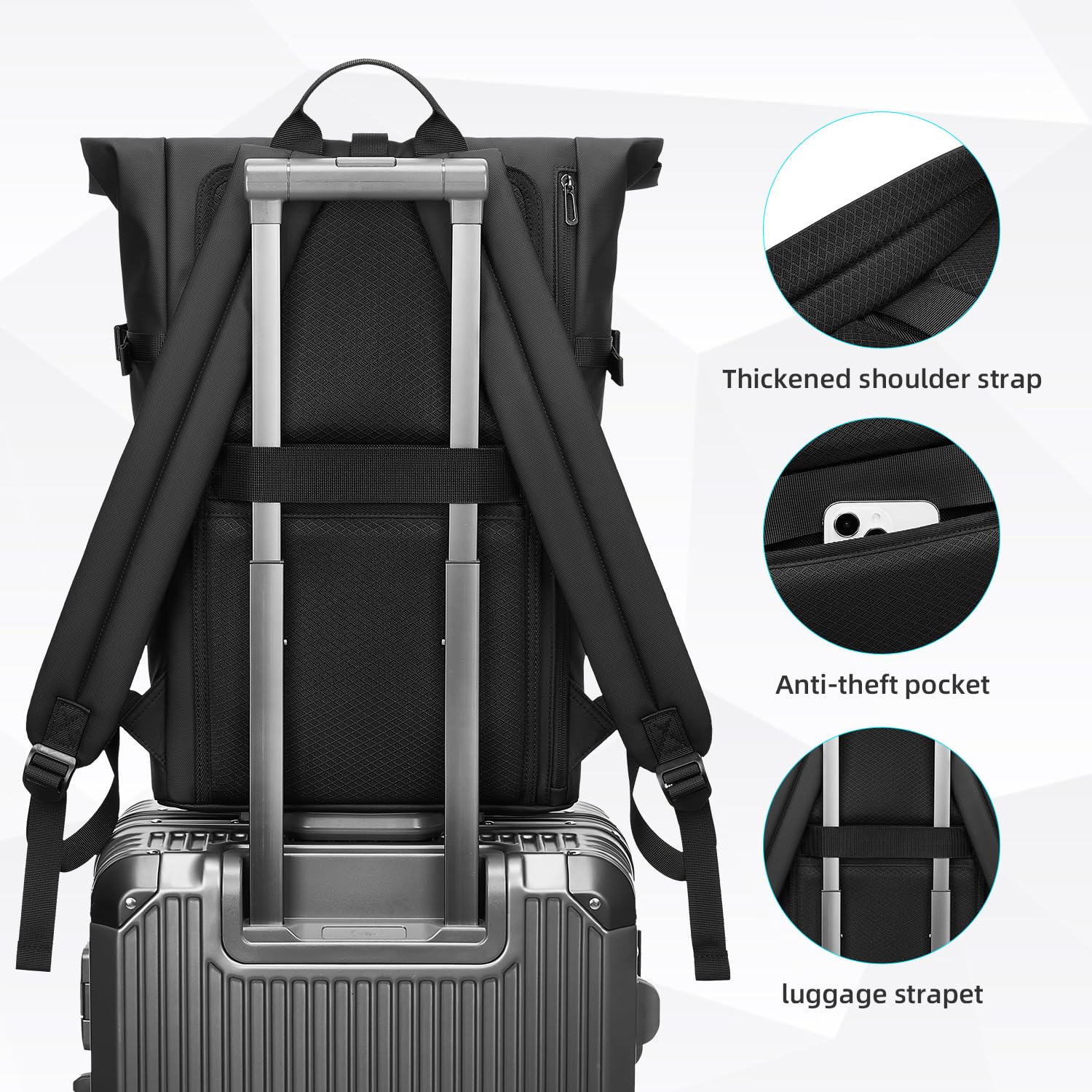 Expandable Roll Top Laptop Backpack for Men & Women - Water-Resistant 15.6 Inch Computer Backpack with Large 26-33L Capacity, Adjustable Commuter Rucksack for Work, Business & College - Perfect for Daily Commute, Office Use & Campus Life