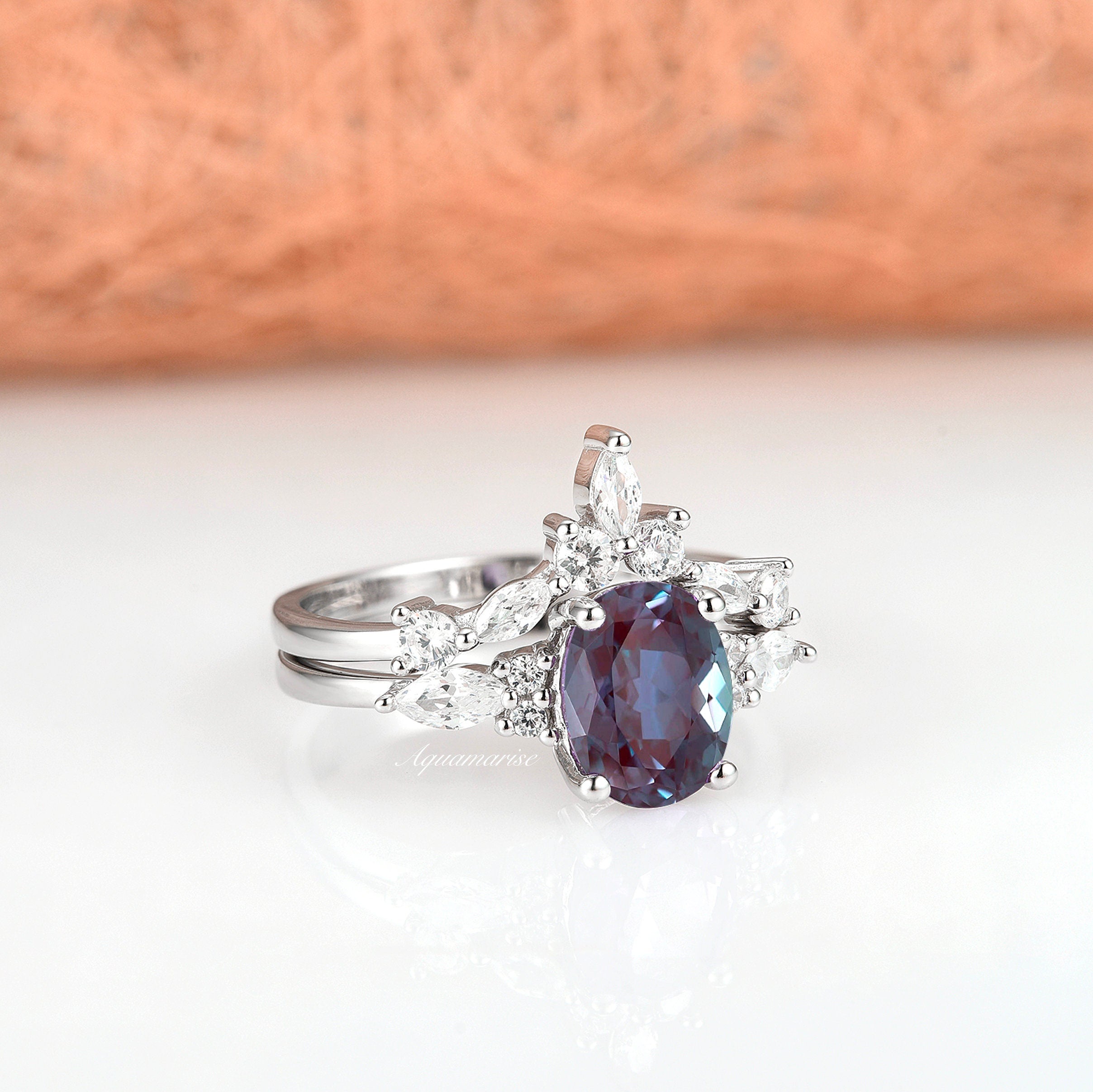 Evelyn Alexandrite Ring Set in Sterling Silver - Elegant Jewelry for Women, Perfect for Weddings, Anniversaries & Special Occasions