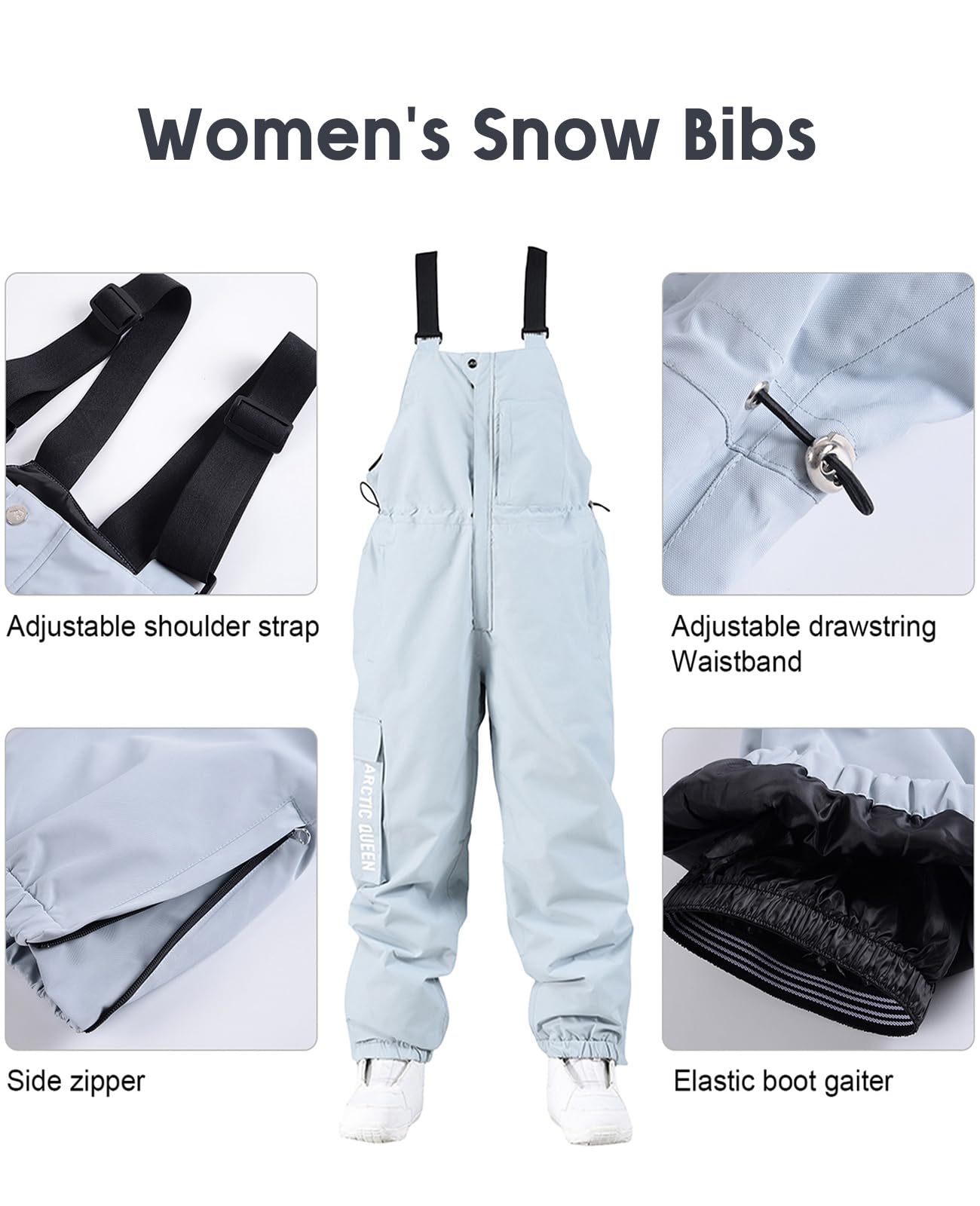 WOWULOVELY Women's Waterproof Insulated Snow Bib Overalls - Windproof Winter Ski Pants for Snowboarding & Outdoor Activities | Perfect for Skiing, Snowboarding, and Cold Weather Adventures