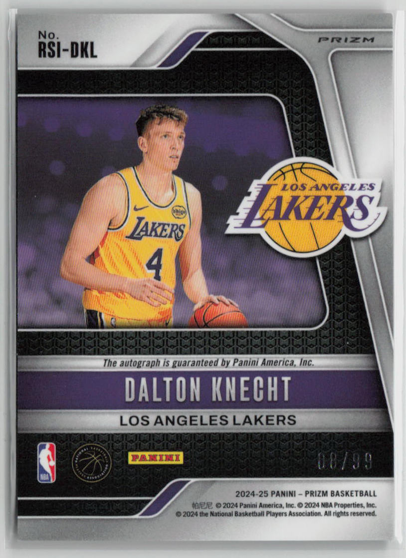 2024 Panini Prizm Dalton Knecht Autograph Rookie Card #RSI DKL 08/99 - Rare Collectible for Basketball Fans & Sports Memorabilia Enthusiasts - Perfect for Trading, Collecting, and Displaying in Your Man Cave or Sports Room