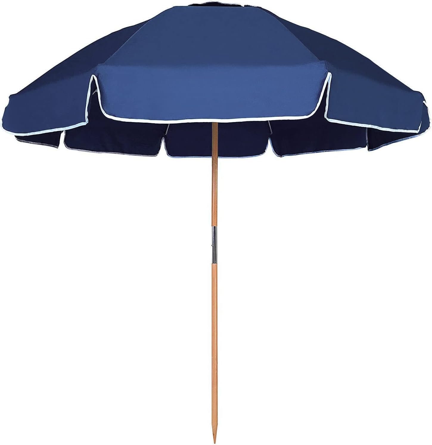 AMMSUN 7.5ft Heavy Duty Commercial Grade Windproof Beach Umbrella with Air Vent - UV 50+ Sun Protection, Ash Wood Pole & Carry Bag - Navy Blue for Beach, Poolside, Patio, and Outdoor Events