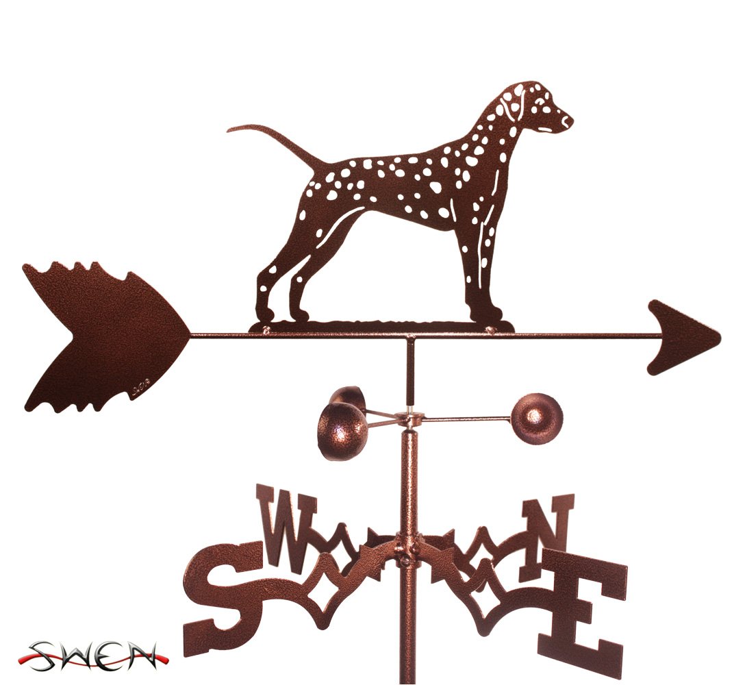 Handmade Dalmatian Dog Weathervane - SWEN Products Side Mount Outdoor Decor for Garden, Yard, or Roof - Rustic Farmhouse Style Wind Direction Indicator