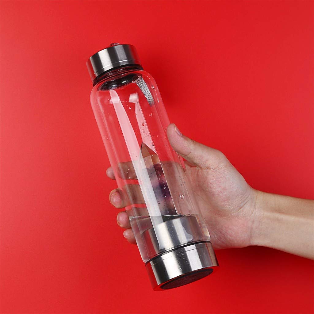 Natural Quartz Crystal Water Bottle - Portable Energy Cup for Infused Gem Water & Wellness