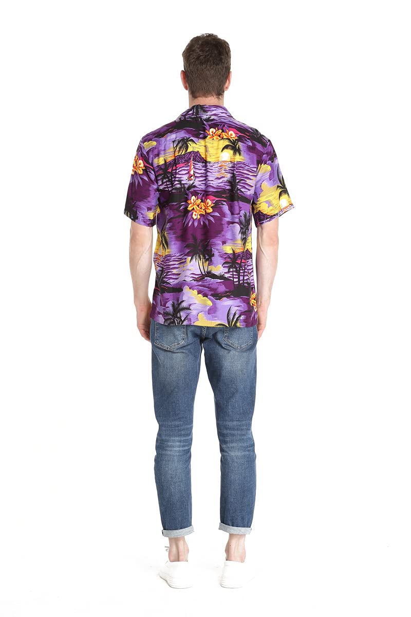 Hawaiian Luau Outfits for Family - Matching Tropical Shirts & Dresses for Men, Women, Boys & Girls in Sunset Purple | Beach Party, Summer Vacation & Theme Party Wear