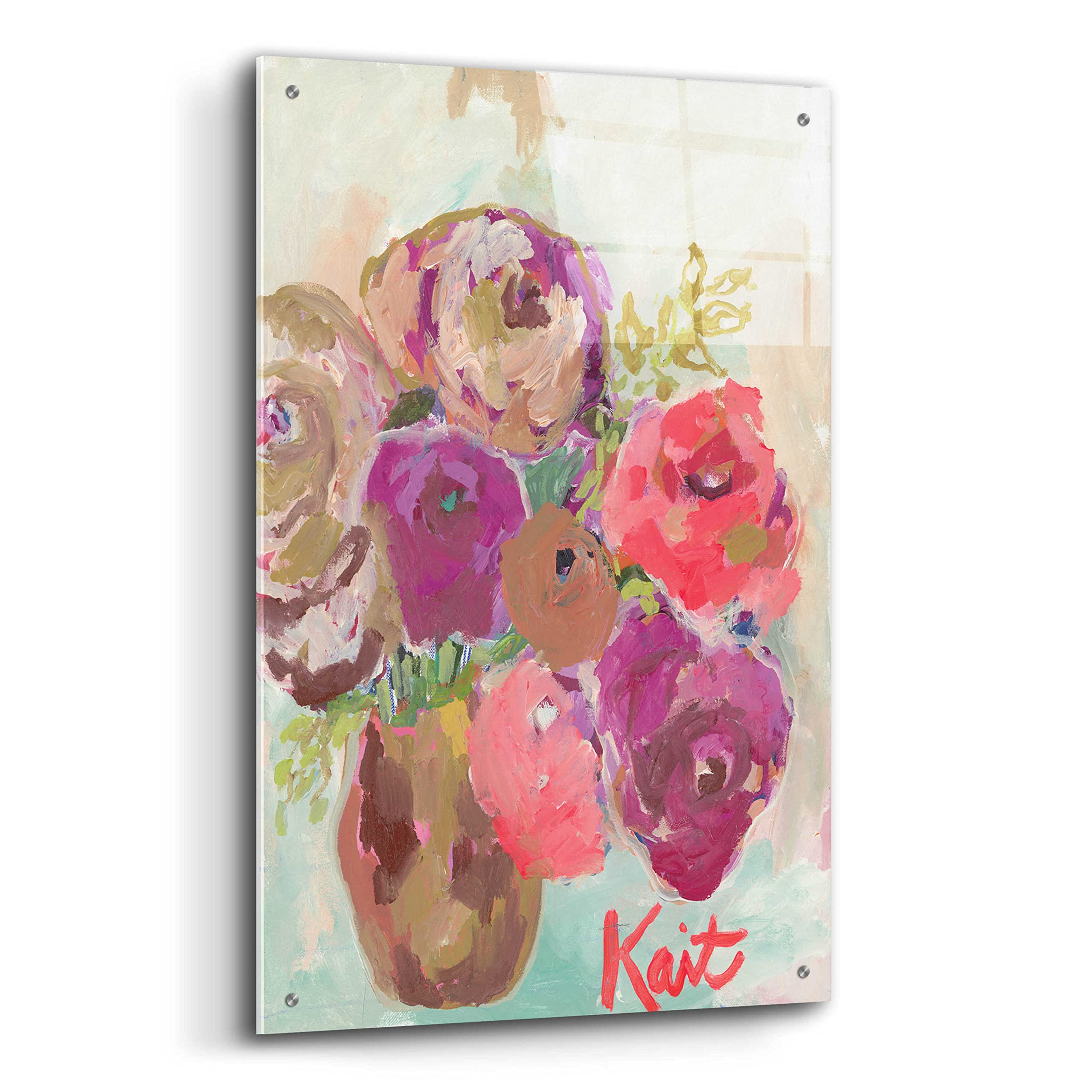 Heart Healing Flowers Acrylic Glass Wall Art by Kait Roberts - 24x36 Inches Modern Abstract Painting for Living Room, Bedroom & Office Decor