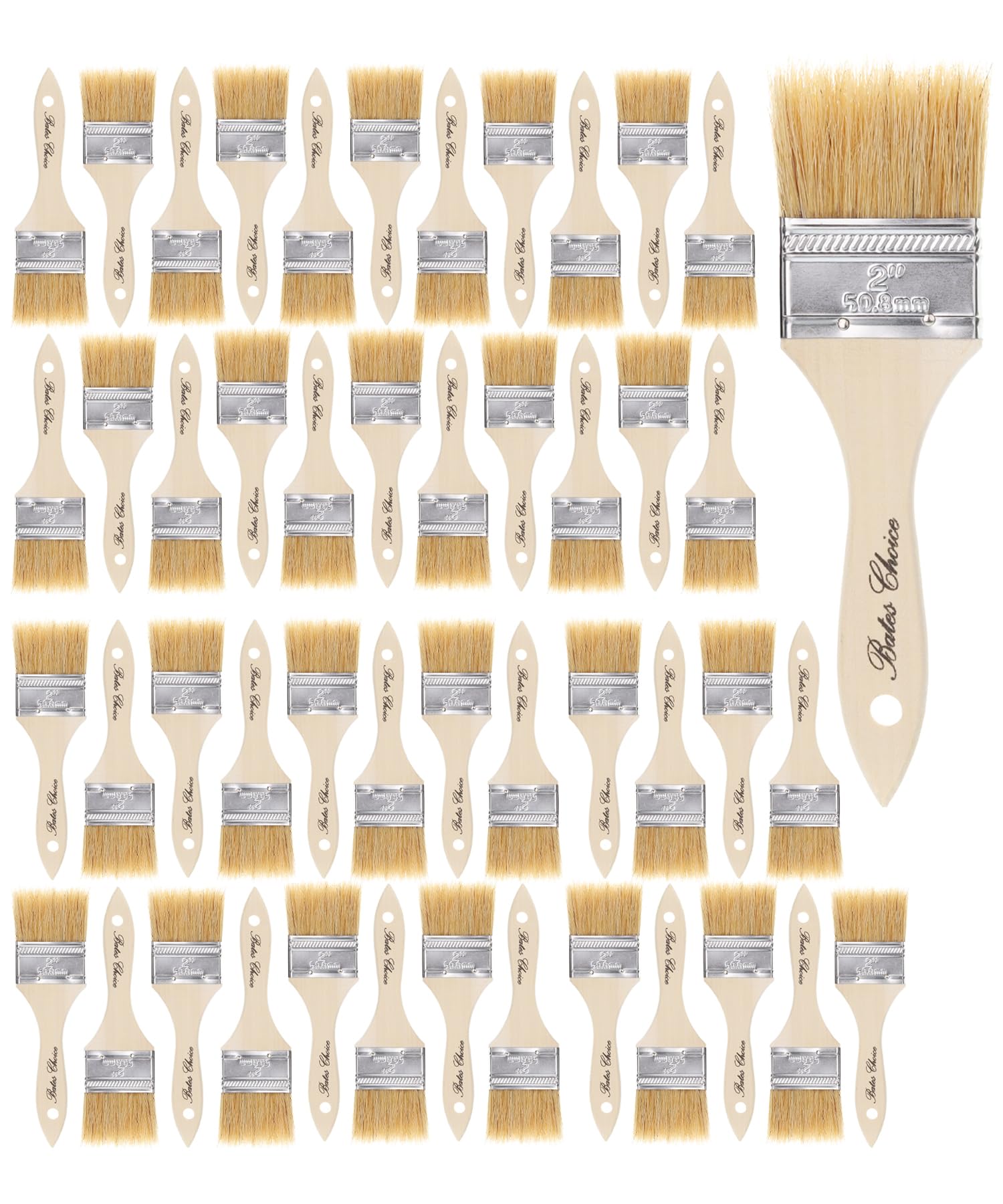 Bates 2 Inch Natural Bristle Chip Paint Brushes - 48 Pack for Wood Staining, Painting & DIY Projects | Professional Quality Paint Brushes for Furniture, Cabinets & Home Improvement