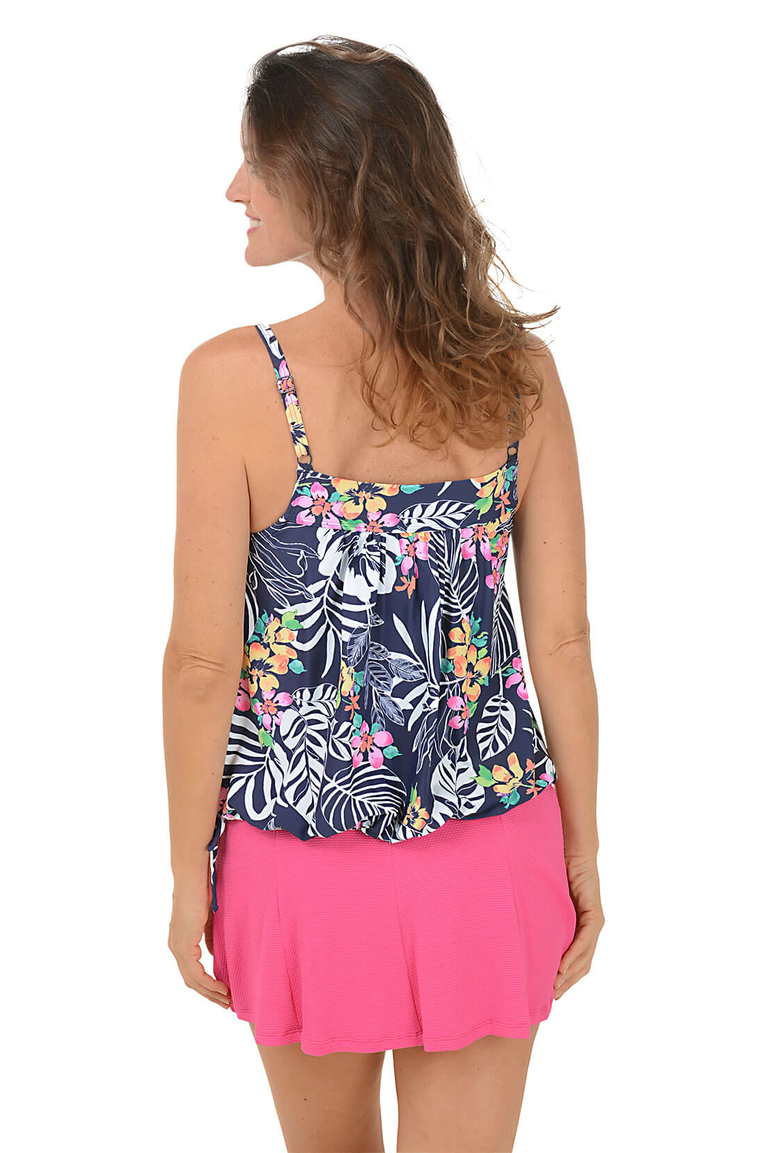 Indigo Jungle Print Blouson Tankini Top - Stylish Swimwear for Women, Perfect for Beach Vacations & Pool Parties