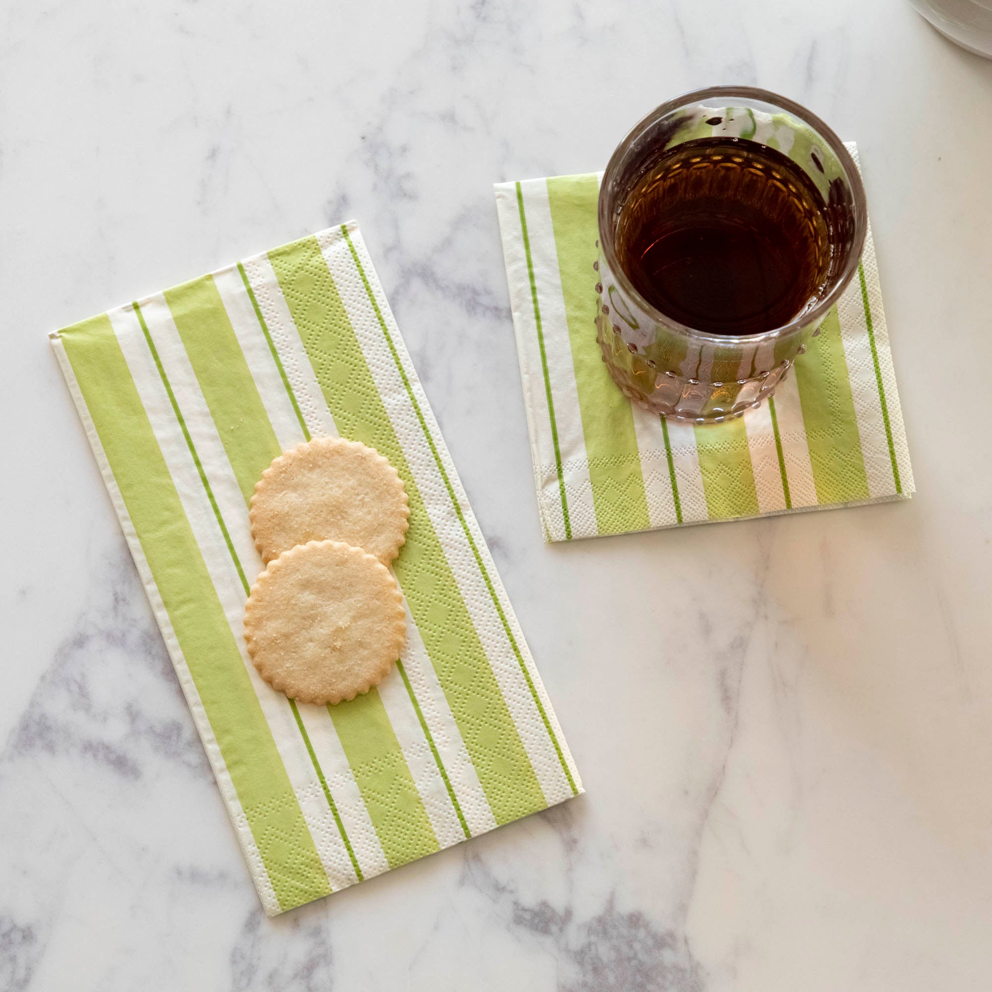Premium Green Awning Stripe Cocktail Napkins - 100% Cotton, 5x5 Inch, 50 Count - Perfect for Parties, Weddings, and Home Decor
