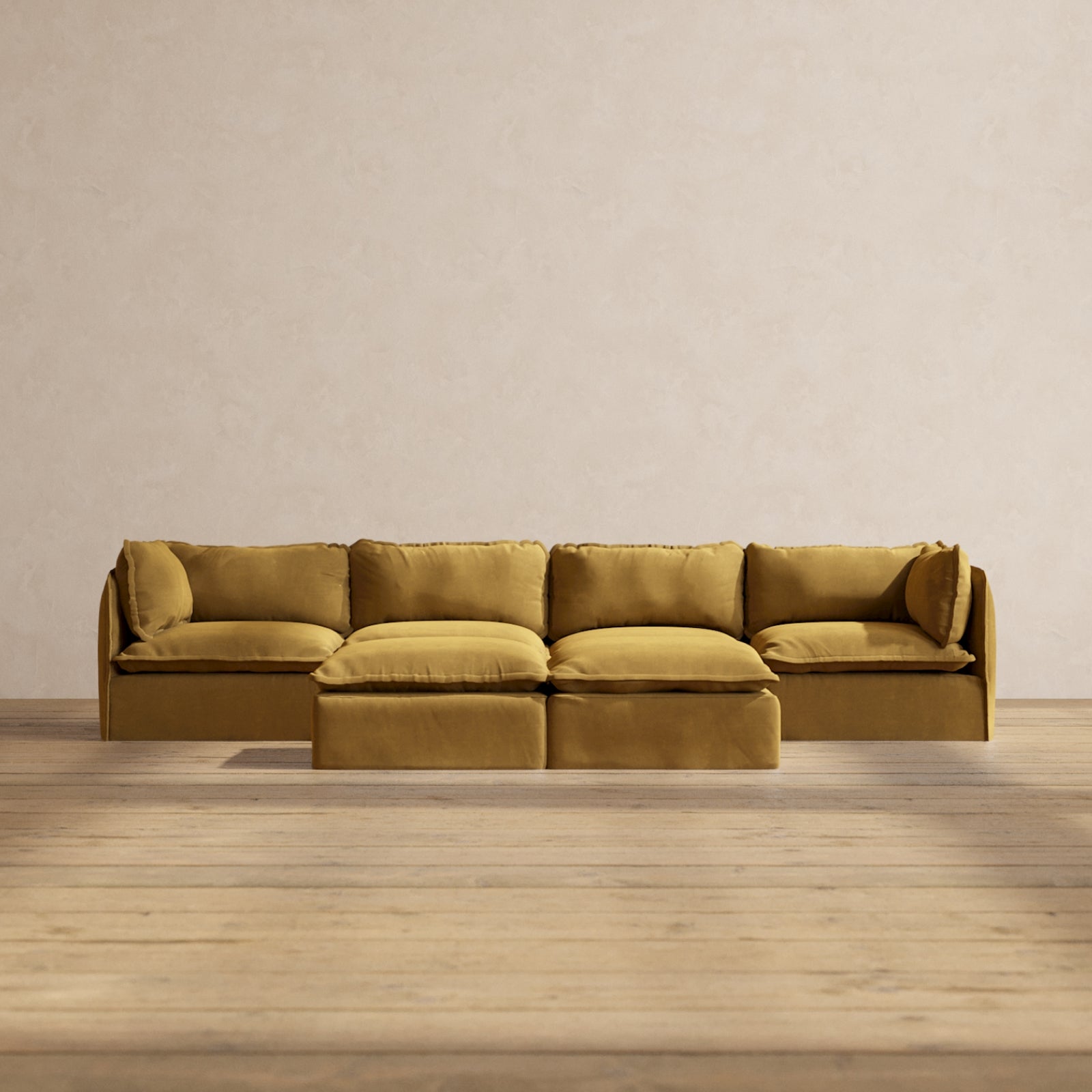 Premium Modular Performance 4-Seater Sofa with Bench Ottoman in Toffee Brown | Luxury Blend Fabric | Perfect for Living Room, Family Room & Home Theater