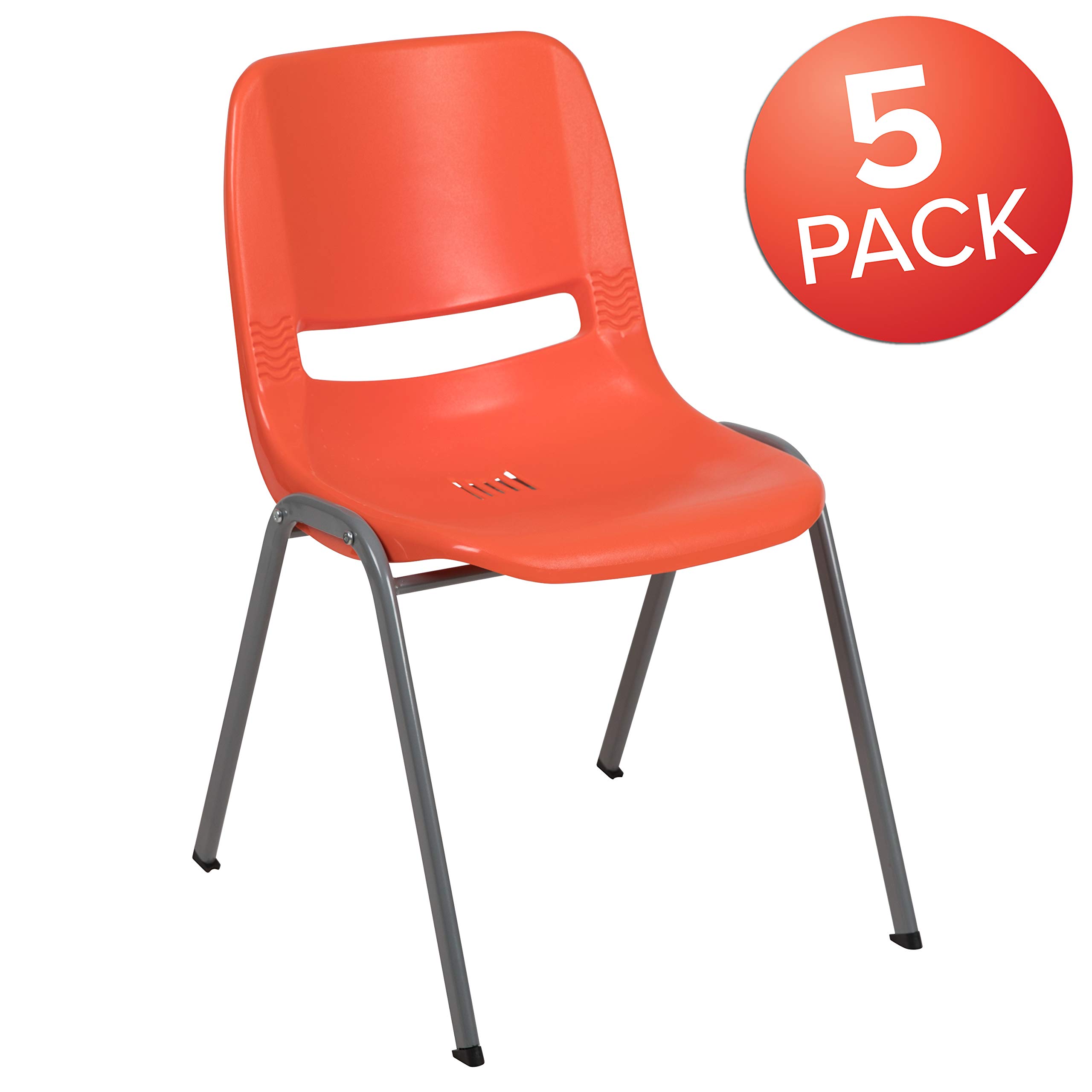 5 Pack Orange Ergonomic Stackable Student Chairs - Comfortable Shell Design for Classroom, Office & Guest Seating - Perfect for Schools, Meetings & Home Study Areas