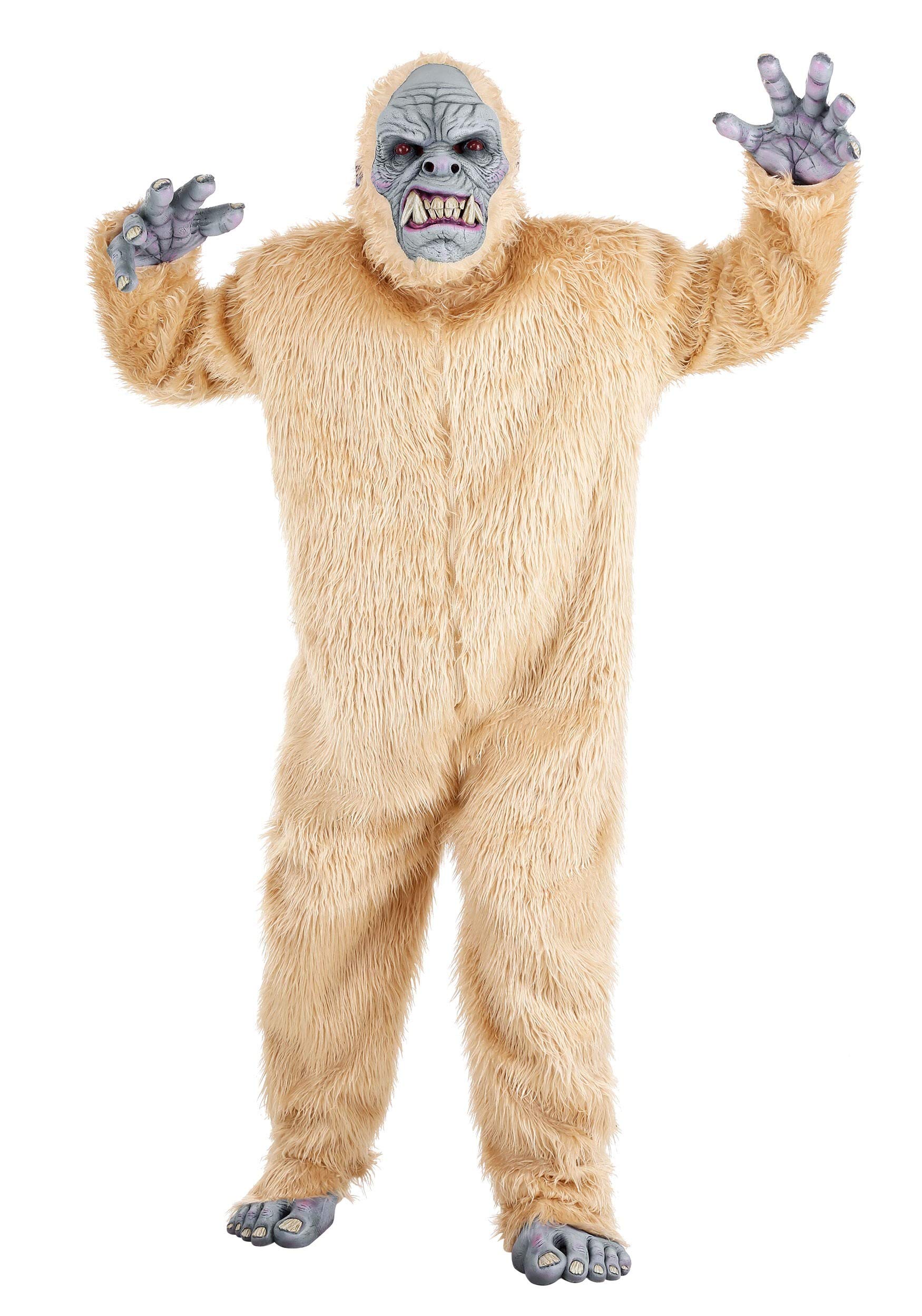 Men's Yeti Costume - Abominable Snowman White Fur Jumpsuit with Full Mask, Gloves & Shoe Covers | Halloween Cosplay, Christmas Party, Themed Events & Costume Contests