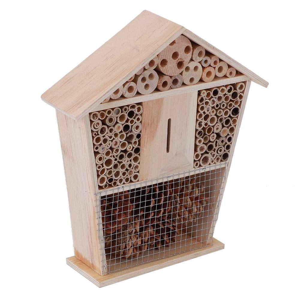 Natural Pine Wood Bee House - Non-Toxic Insect Hotel Shelter for Beekeeping & Garden Decoration | Handcrafted Bee Hive for Outdoor Pollinator Habitat & Backyard Wildlife Conservation