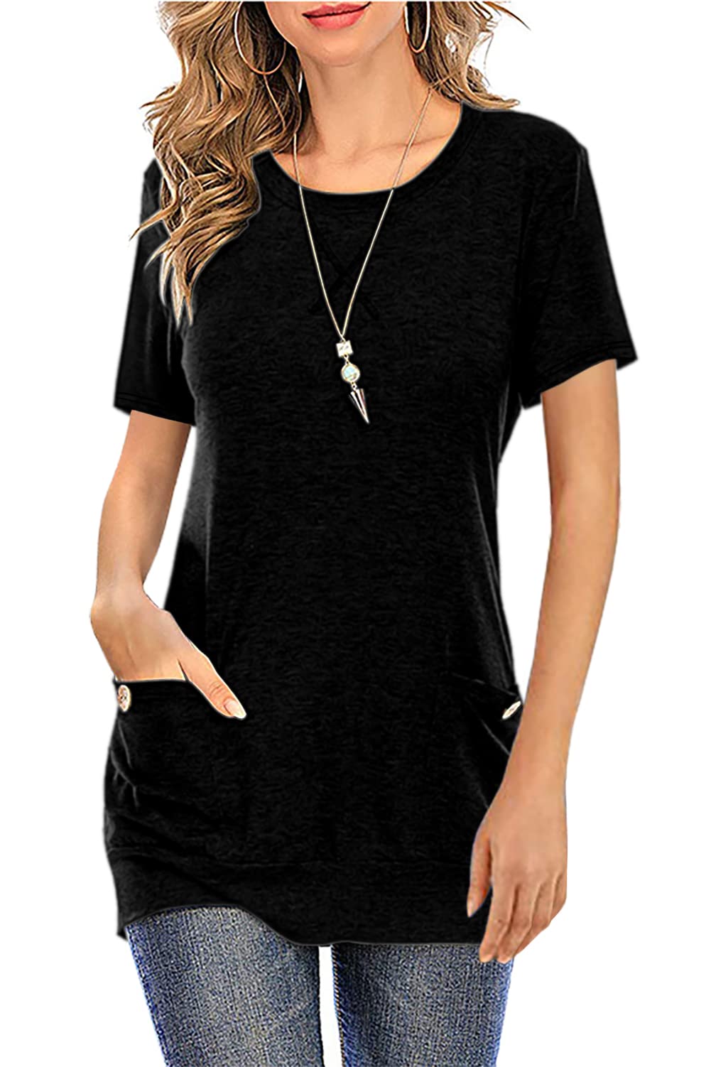 Ladybranch Women's Summer Tops - Casual Stretch Elastic T-Shirts & Cold Shoulder Tunics with Side Buttons | Perfect for Beach Outfits, Vacation Wear and Everyday Fashion