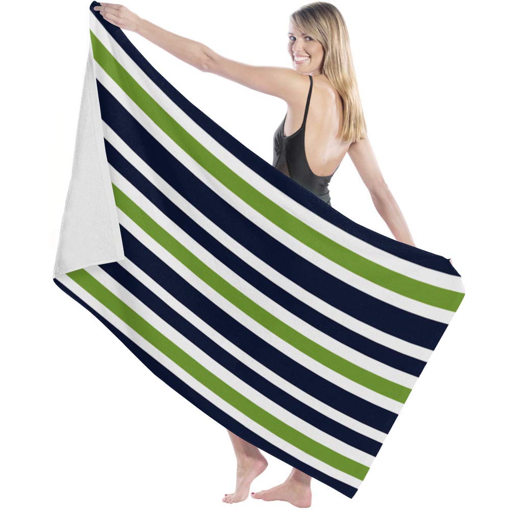 Luxury Turkish Microfiber Bath Towels - Super Soft & Absorbent Oversized Beach Towels for Pool, Swim, Spa - Striped Bathroom Washcloths Set in Green & Navy Blue - Perfect for Vacation, Gym, Yoga and Home Bath Essentials