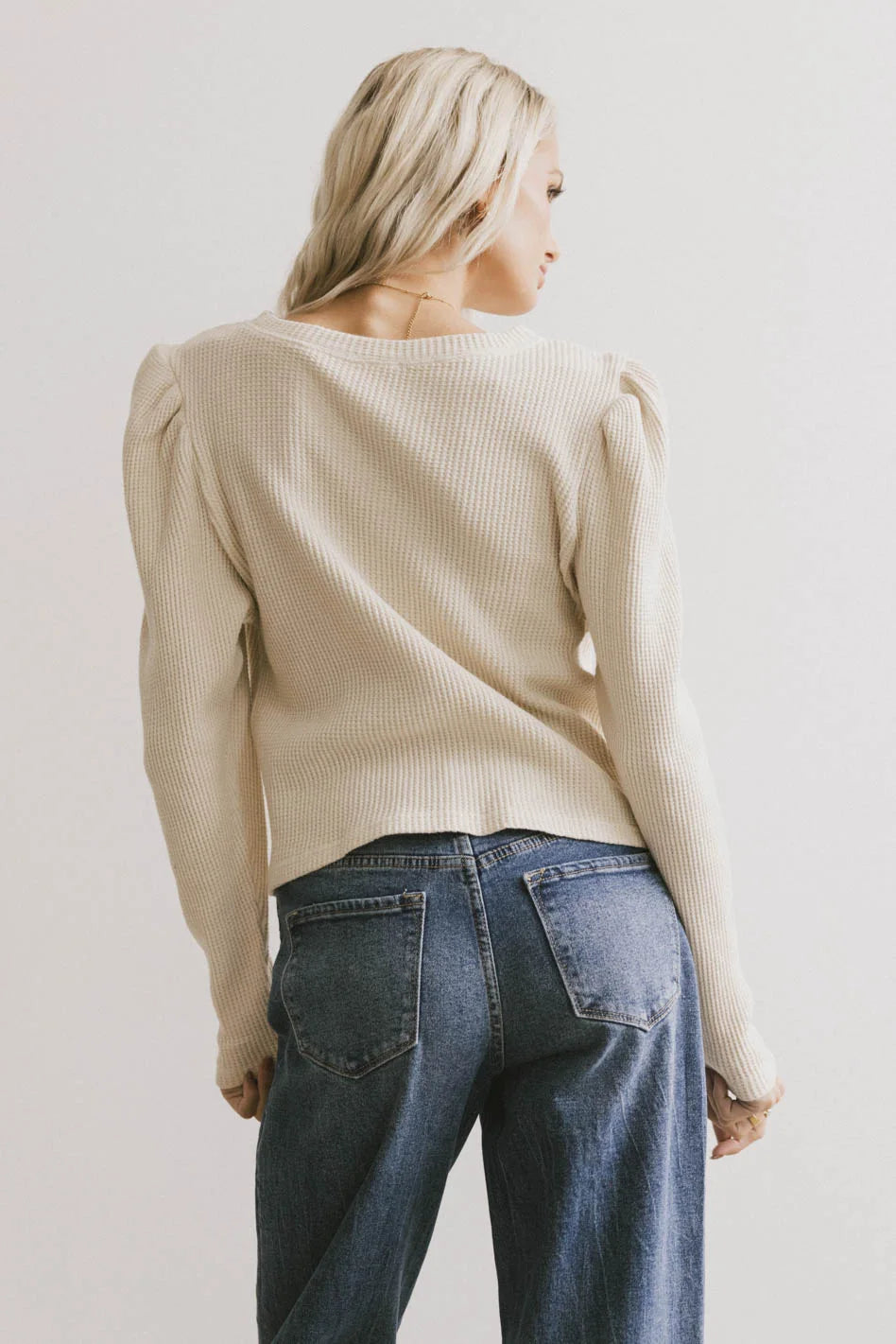 Kelcey Waffle Knit Top Women's Cream Long Sleeve Shirt - Soft Cotton Blend Pullover for Fall & Winter - Casual Outfit for Work, Date Night, and Weekend Brunch