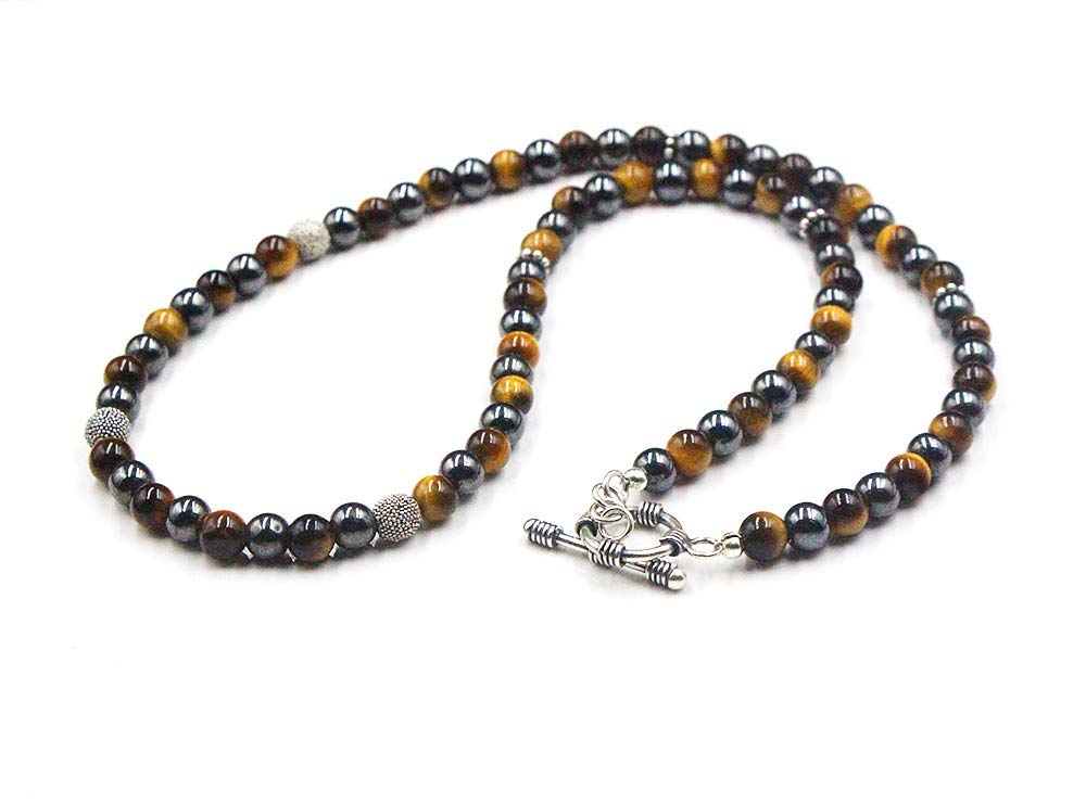 Tiger's Eye and Hematite Beaded Necklace for Men - Premium Healing Stone Jewelry with Natural Gemstones - Perfect for Meditation, Energy Balancing & Spiritual Protection