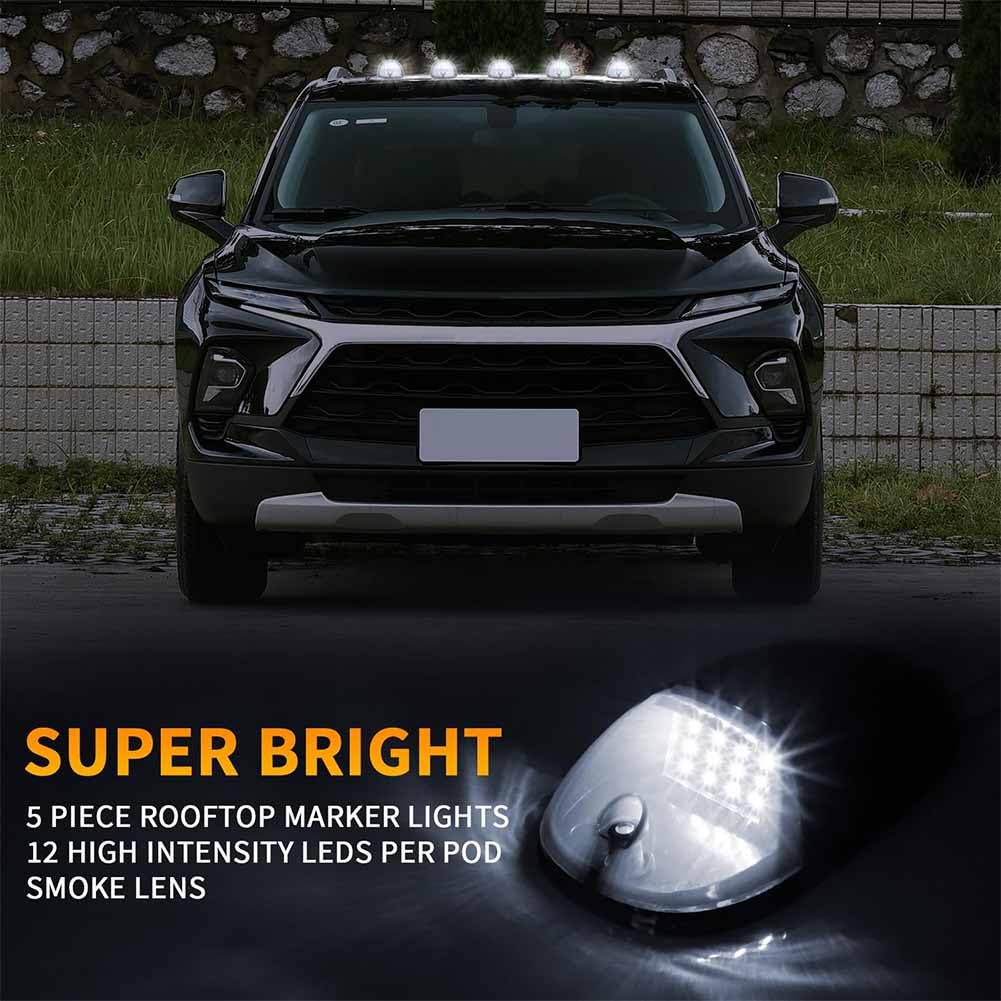 2024 Solar Truck Cab Lights - Wireless, No Drill, Vibration Sensor - White LED Roof Lights for Night Driving