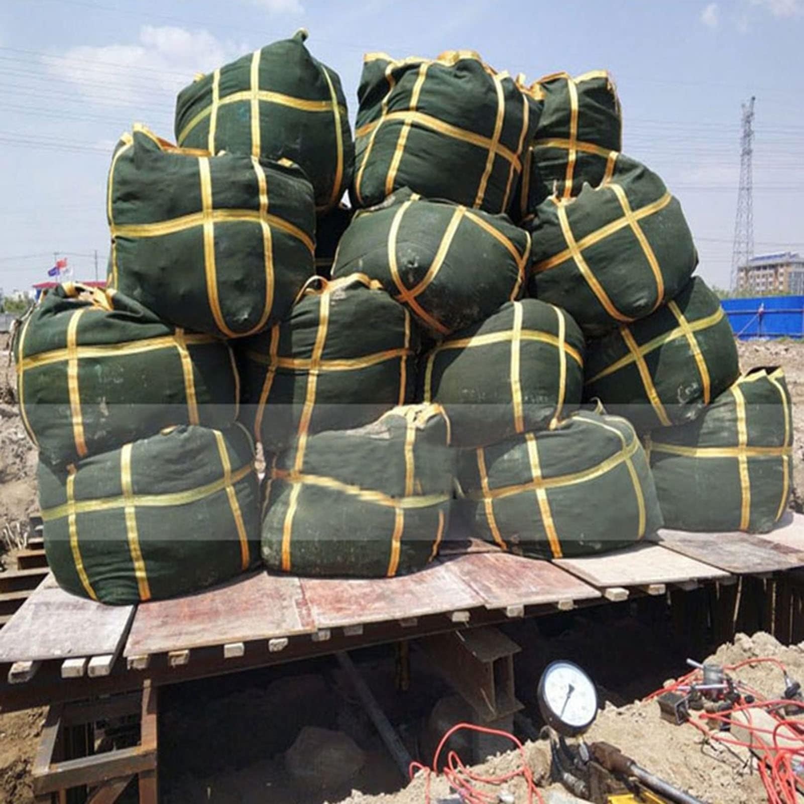 Heavy Duty Canvas Lifting Net - 1.5-2 Ton Capacity Nylon Sling Bag, Reusable Crane Pallet Cargo Net for Forklift & Material Handling (80X80X90CM) - Ideal for Warehouse, Construction & Industrial Loading/Unloading Operations