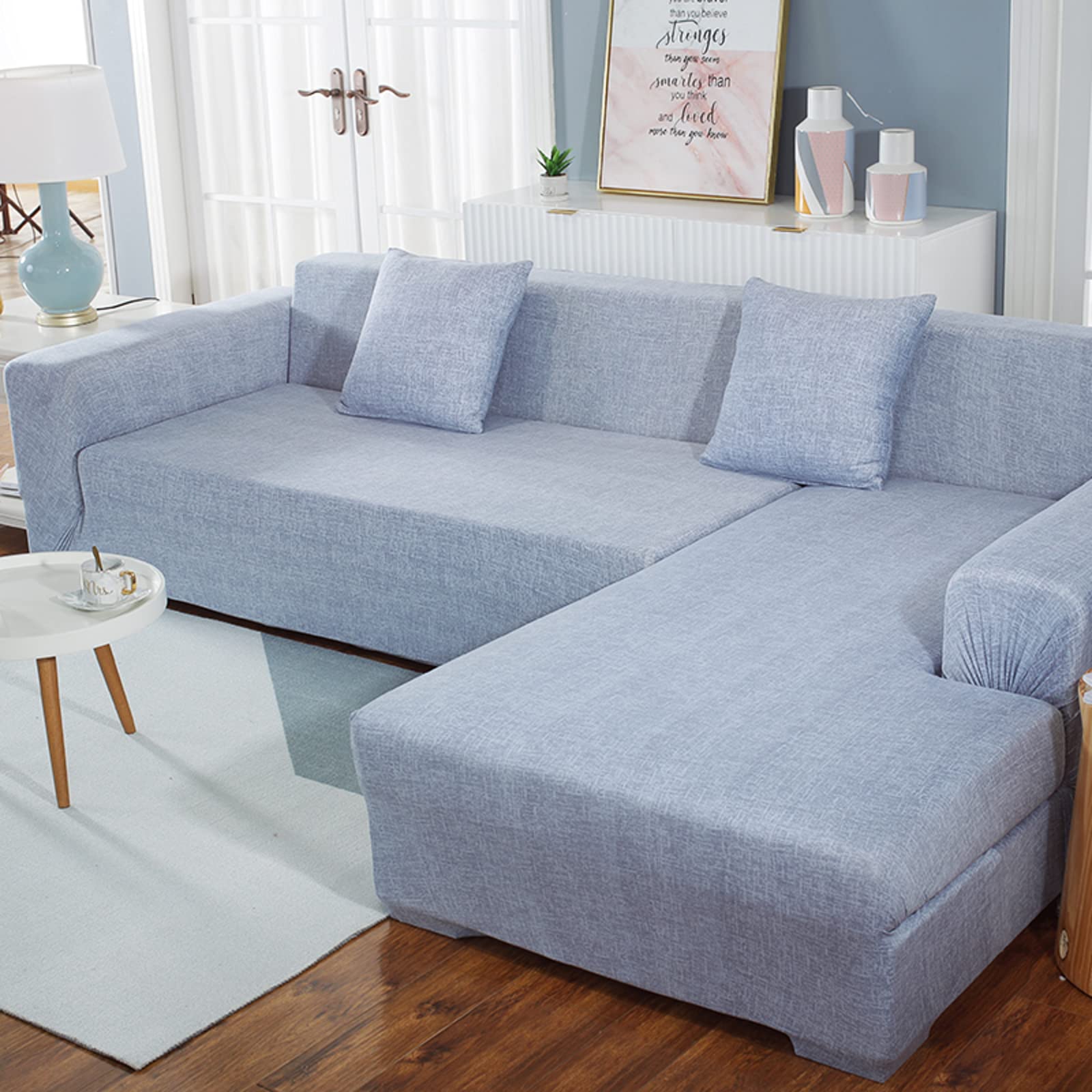 Stain Resistant Solid Color Sofa Slipcover with Elastic Bottom - Multi-Size Stretchable Couch Cover for Sectional Sofas (Fits 4-Seater XL Sofa 90