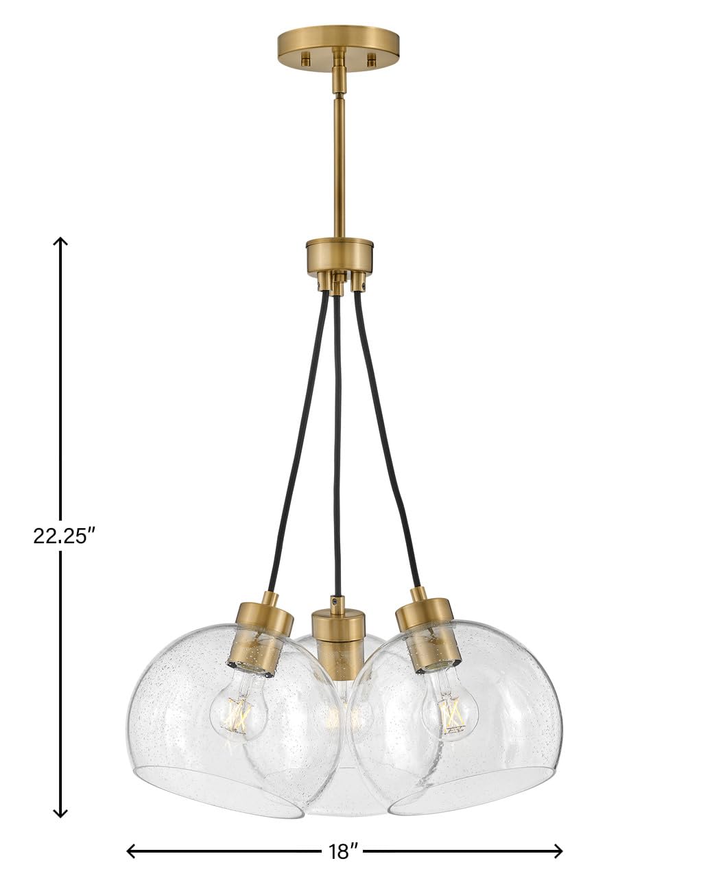 Lark Rumi 83013LCB 3-Light Adjustable Pendant Light with Clear Seedy Glass Orbs & Lacquered Brass Finish - Perfect for Kitchen Island, Dining Room, or Entryway Lighting
