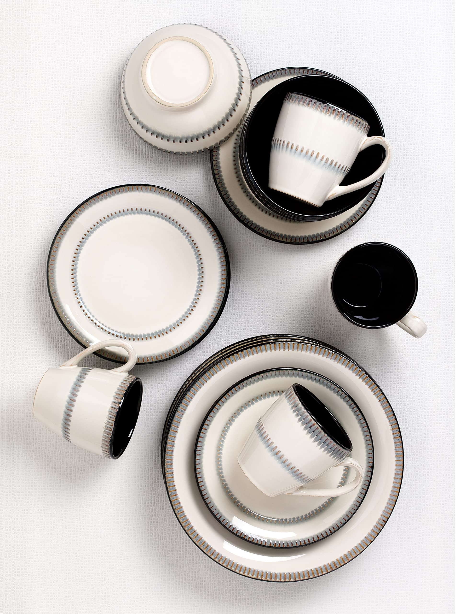 Elegant Modern Stoneware Scroll Dinnerware Set - 16 Piece Contrast Design for Dinner Parties, Weddings & Special Events - Perfect for Hosting, Entertaining & Formal Dining