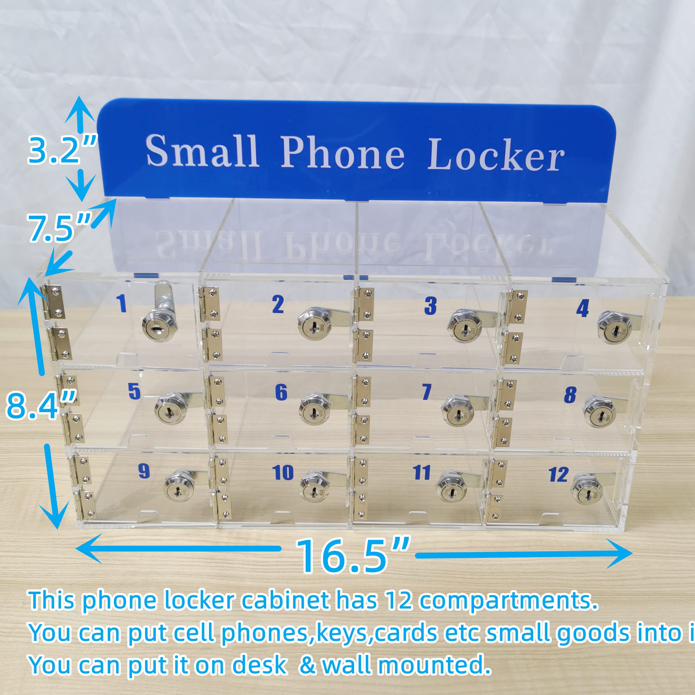 12-Grid Clear Cell Phone Holder & Desktop Organizer - Wall Mounted or Desktop Key Holder for Classroom, Office, School - Perfect for Phone Storage, Key Organization, and Workspace Decluttering