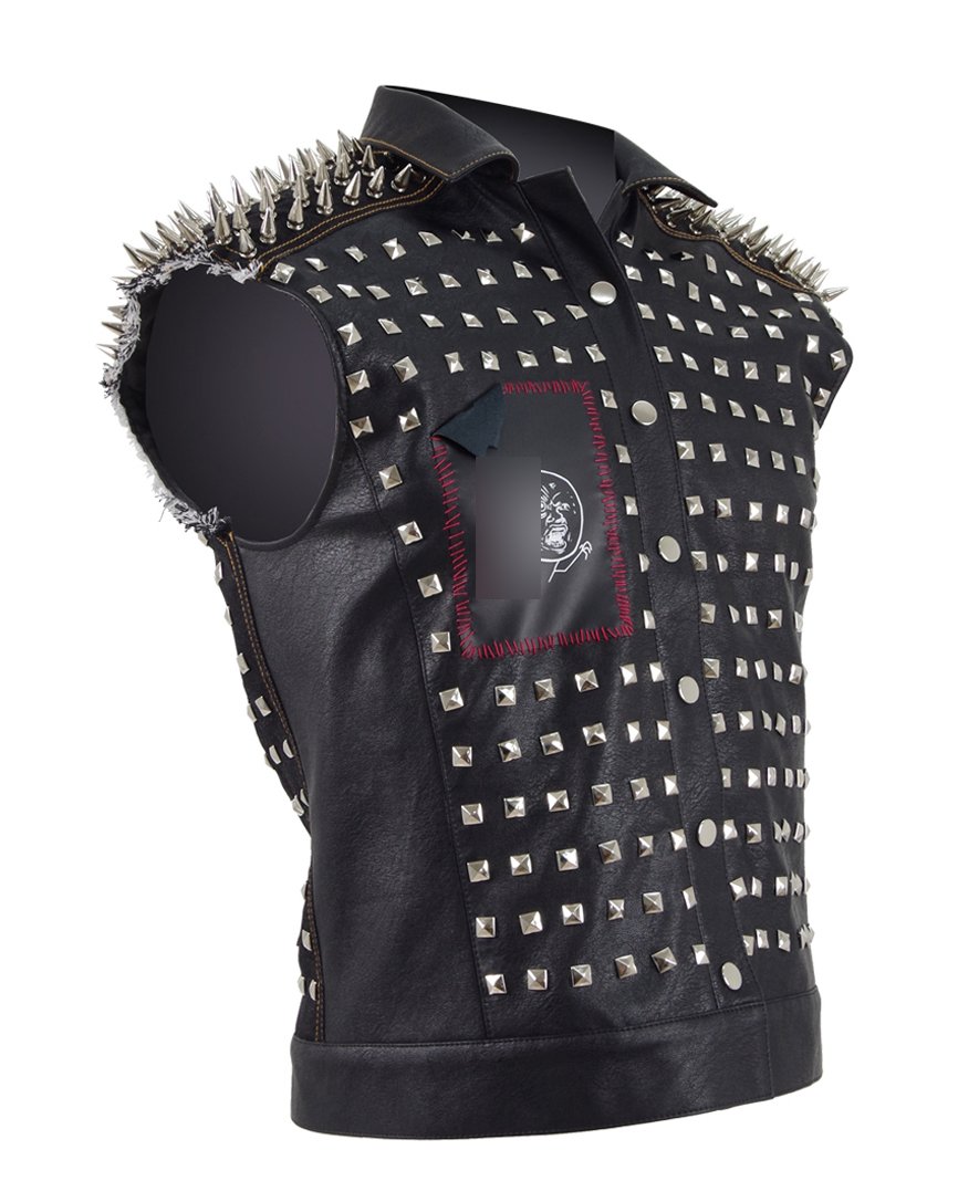Men's Punk Rivets Studded Biker Vest with Wrench Mask - Hot Game Cosplay Costume for Halloween, Motorcycle Riders & Steampunk Parties